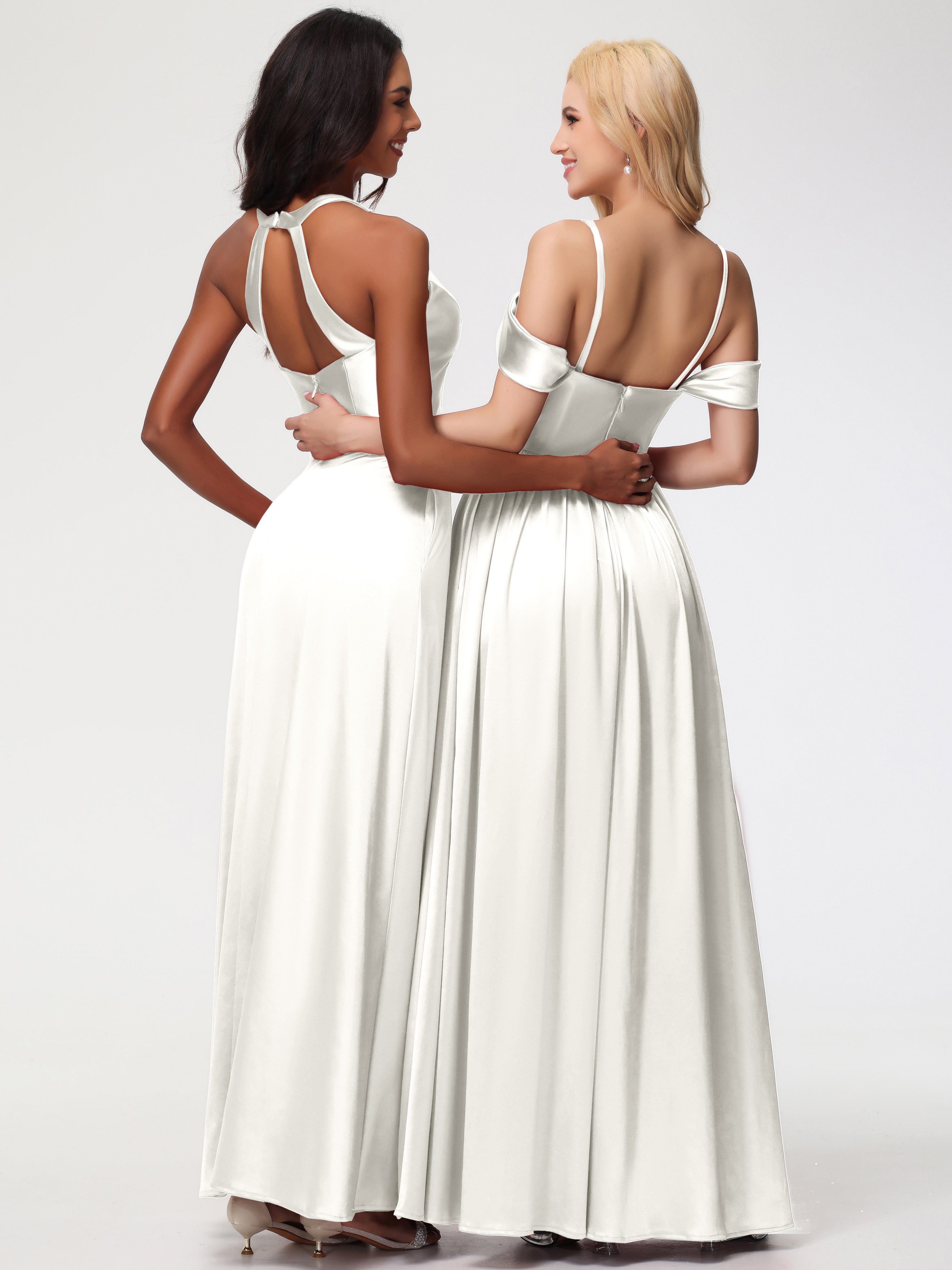 Robes De Demoiselle D'Honneur Ivoire épaule Dénudée Satin Extensible Robe De Demoiselle D'Honneur Robe à Bretelles Amovibles