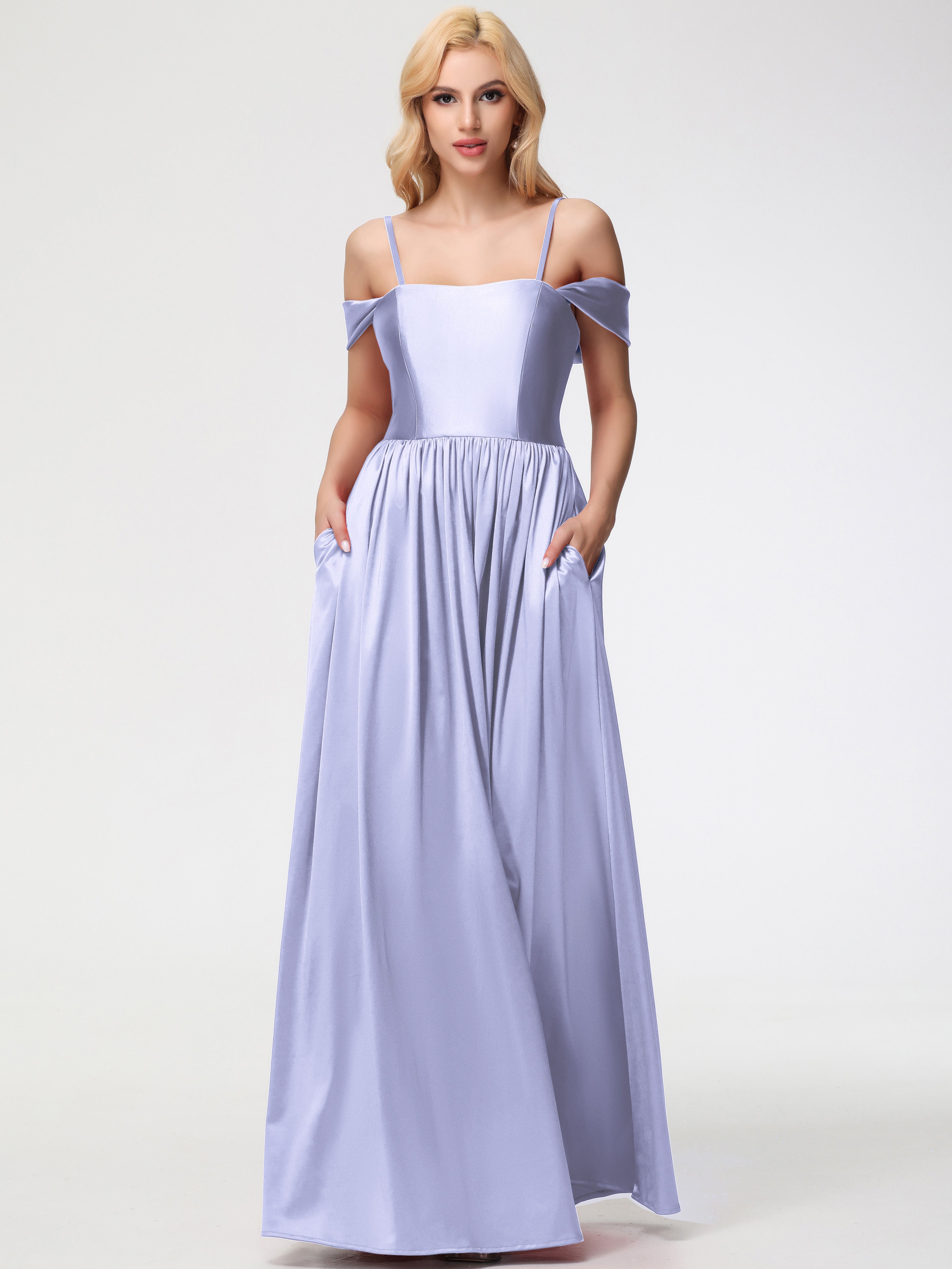 Robe De Demoiselle D'Honneur Lavande épaule Dénudée Satin Extensible Robe De Demoiselle D'Honneur Robe à Bretelles Amovibles