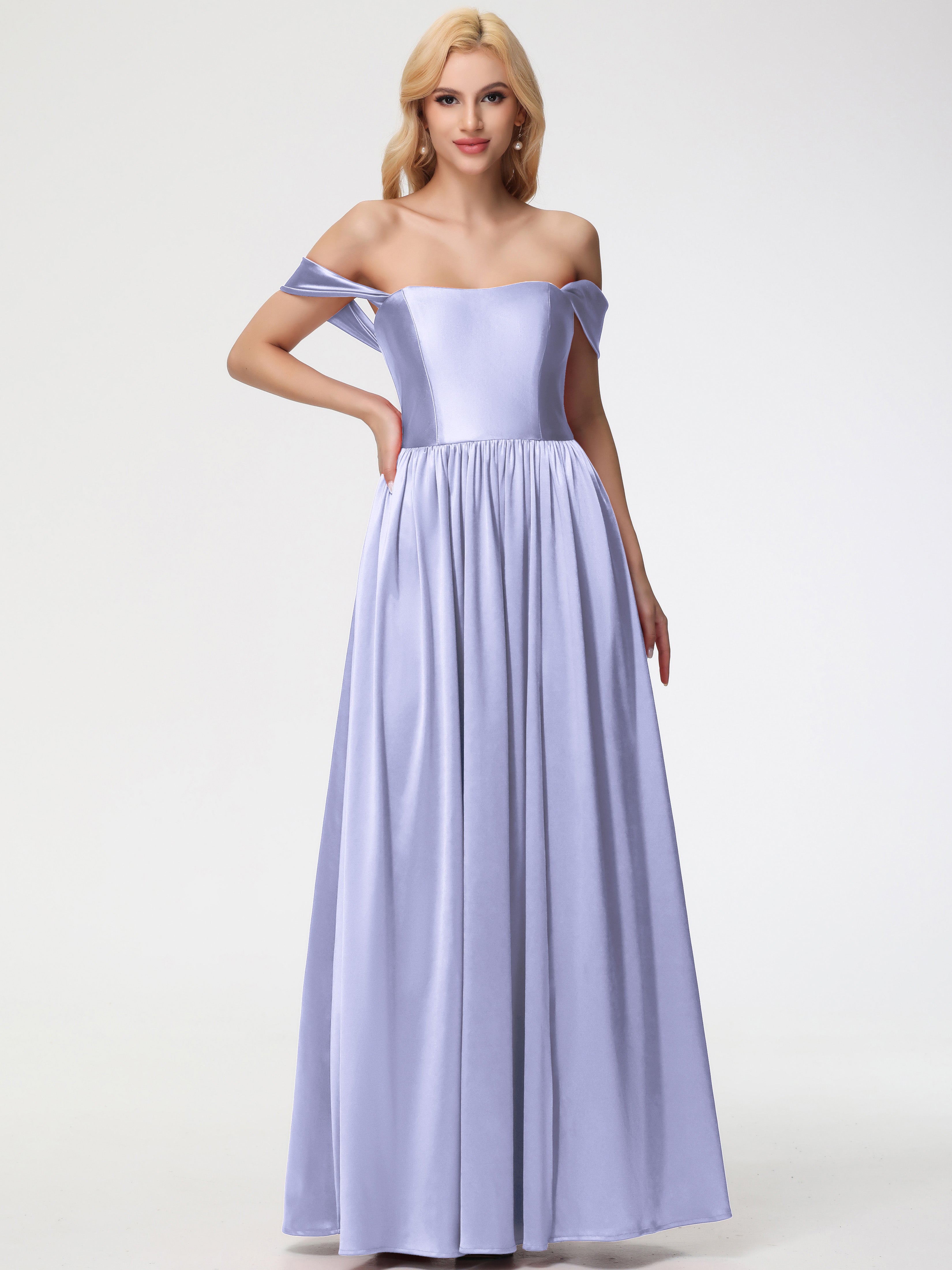 Robe De Demoiselle D'Honneur Lavande épaule Dénudée Satin Extensible Robe De Demoiselle D'Honneur Robe à Bretelles Amovibles