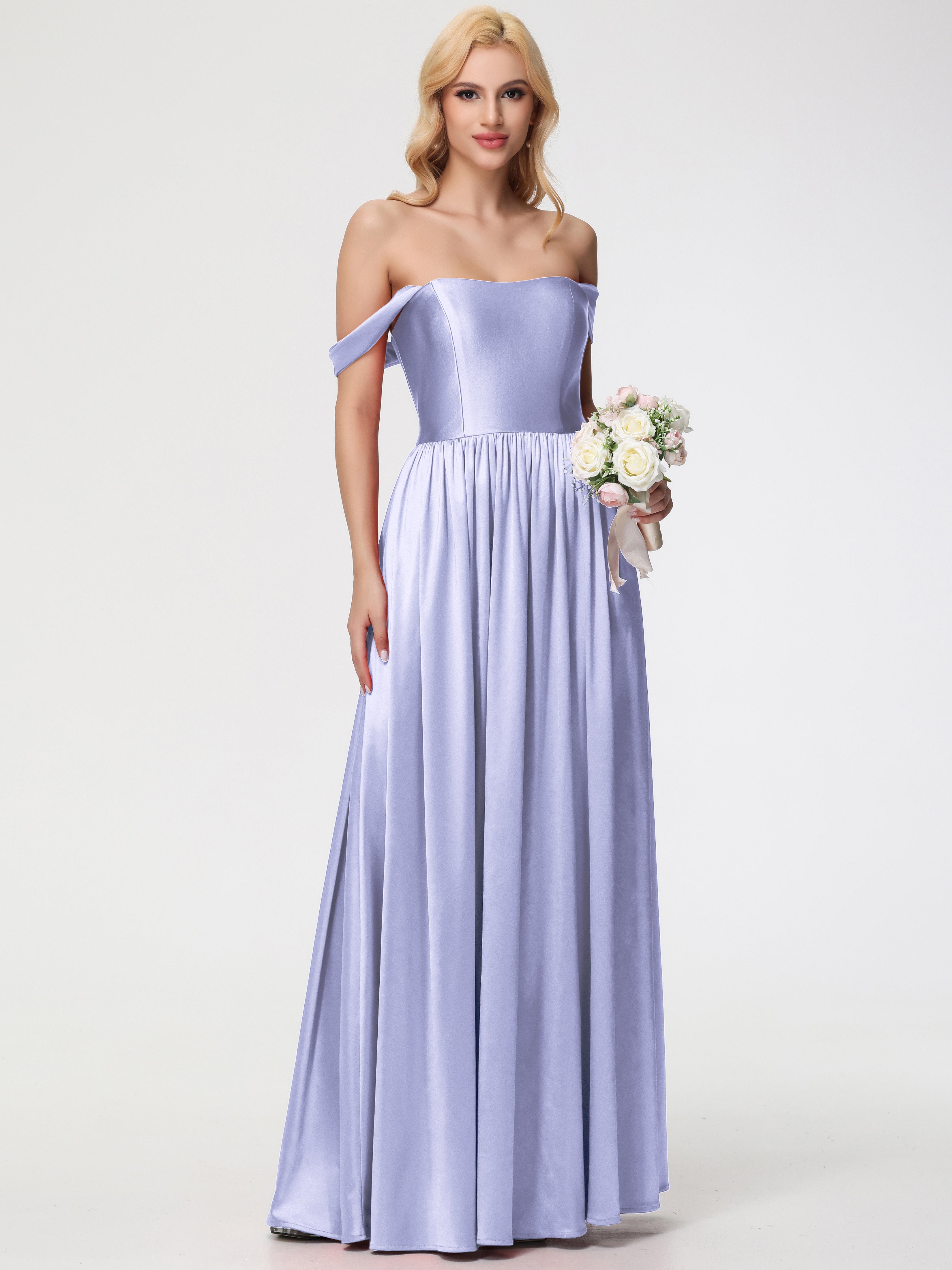 Robe De Demoiselle D'Honneur Lavande épaule Dénudée Satin Extensible Robe De Demoiselle D'Honneur Robe à Bretelles Amovibles