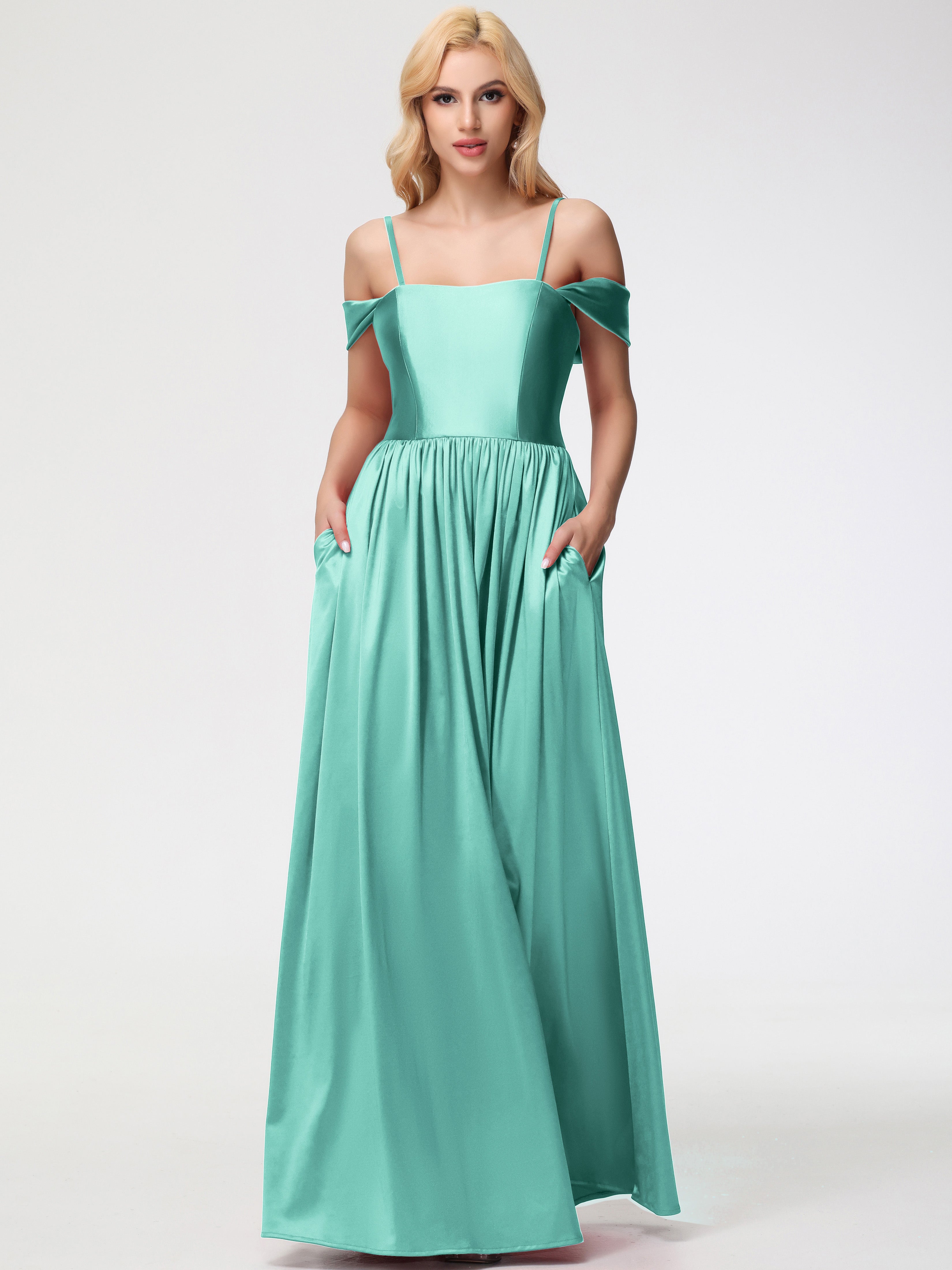 Robes De Demoiselle D'Honneur Vert Menthe épaule Dénudée Satin Extensible Robe De Demoiselle D'Honneur Robe à Bretelles Amovibles