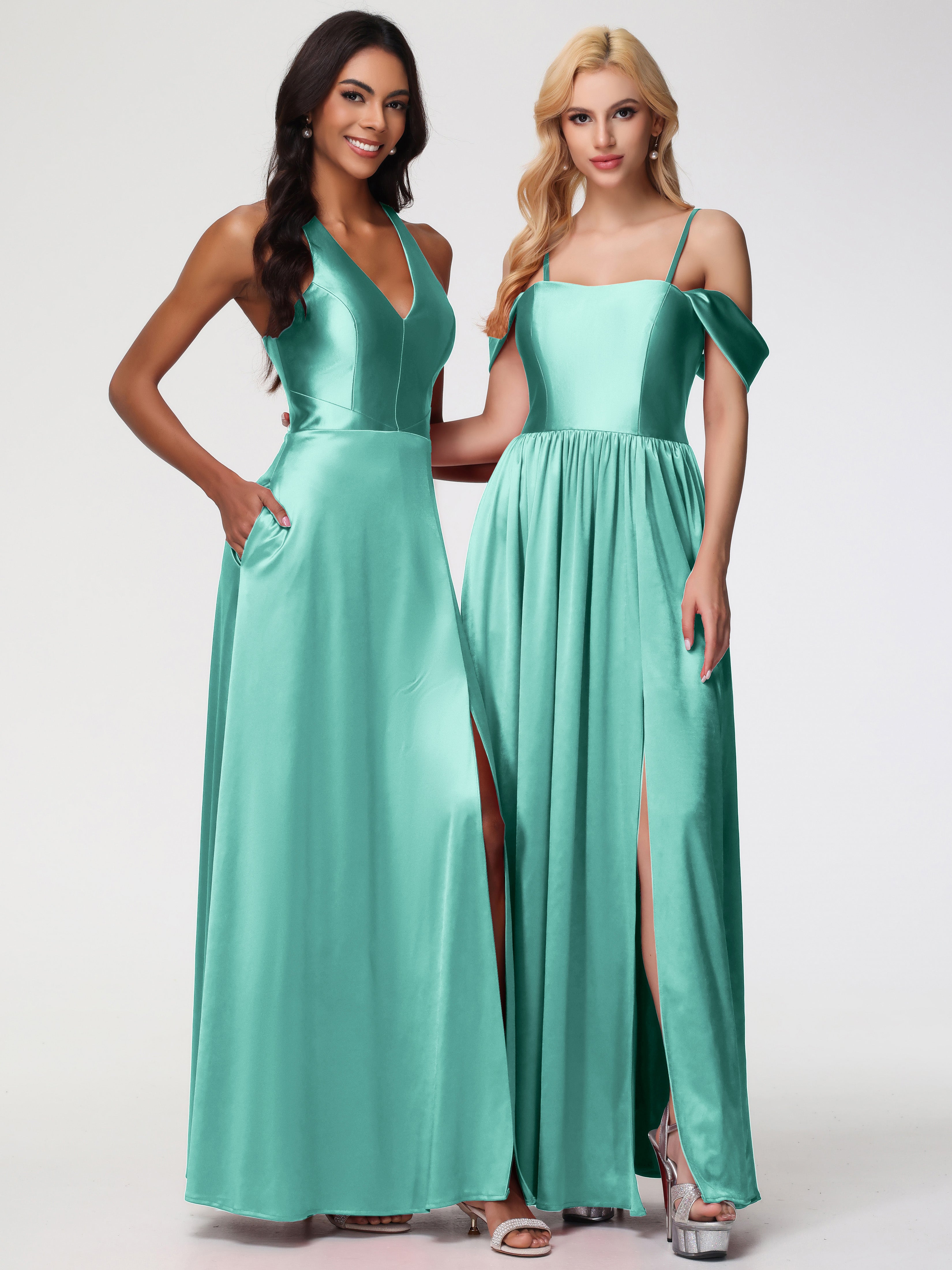 Robes De Demoiselle D'Honneur Vert Menthe épaule Dénudée Satin Extensible Robe De Demoiselle D'Honneur Robe à Bretelles Amovibles