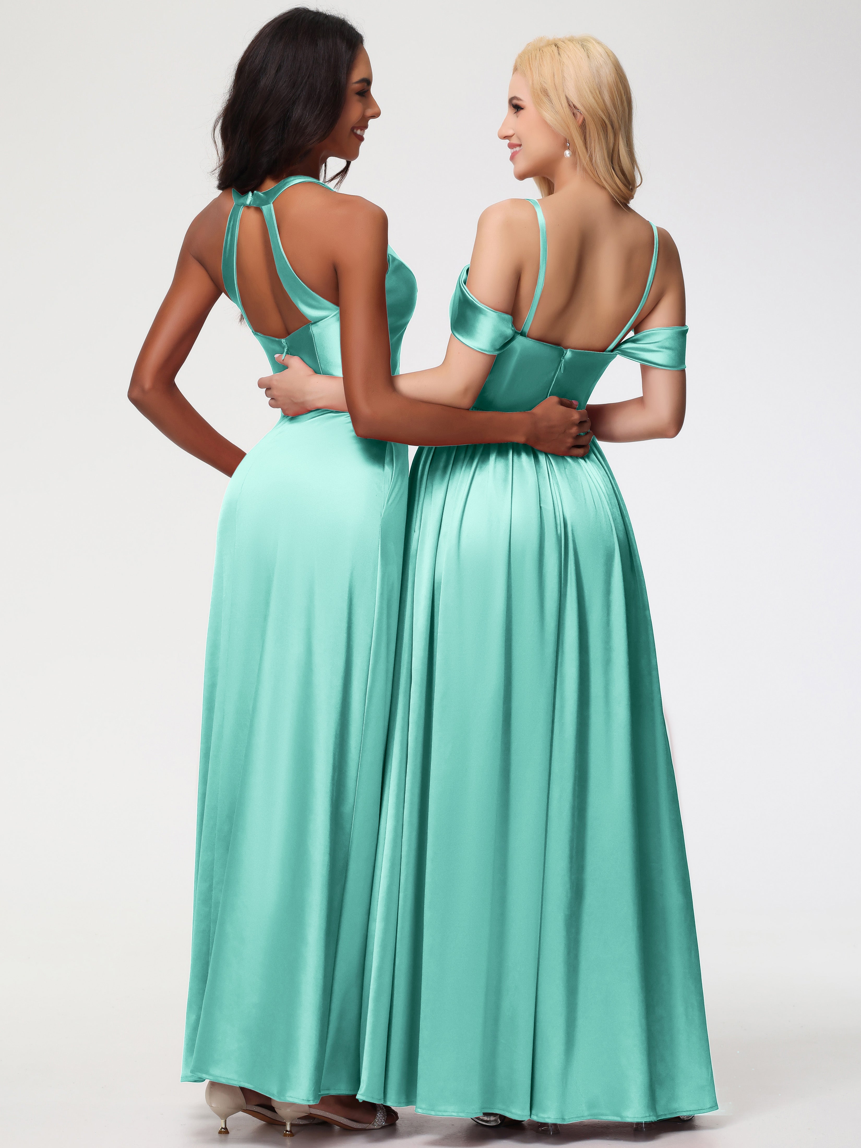 Robes De Demoiselle D'Honneur Vert Menthe épaule Dénudée Satin Extensible Robe De Demoiselle D'Honneur Robe à Bretelles Amovibles