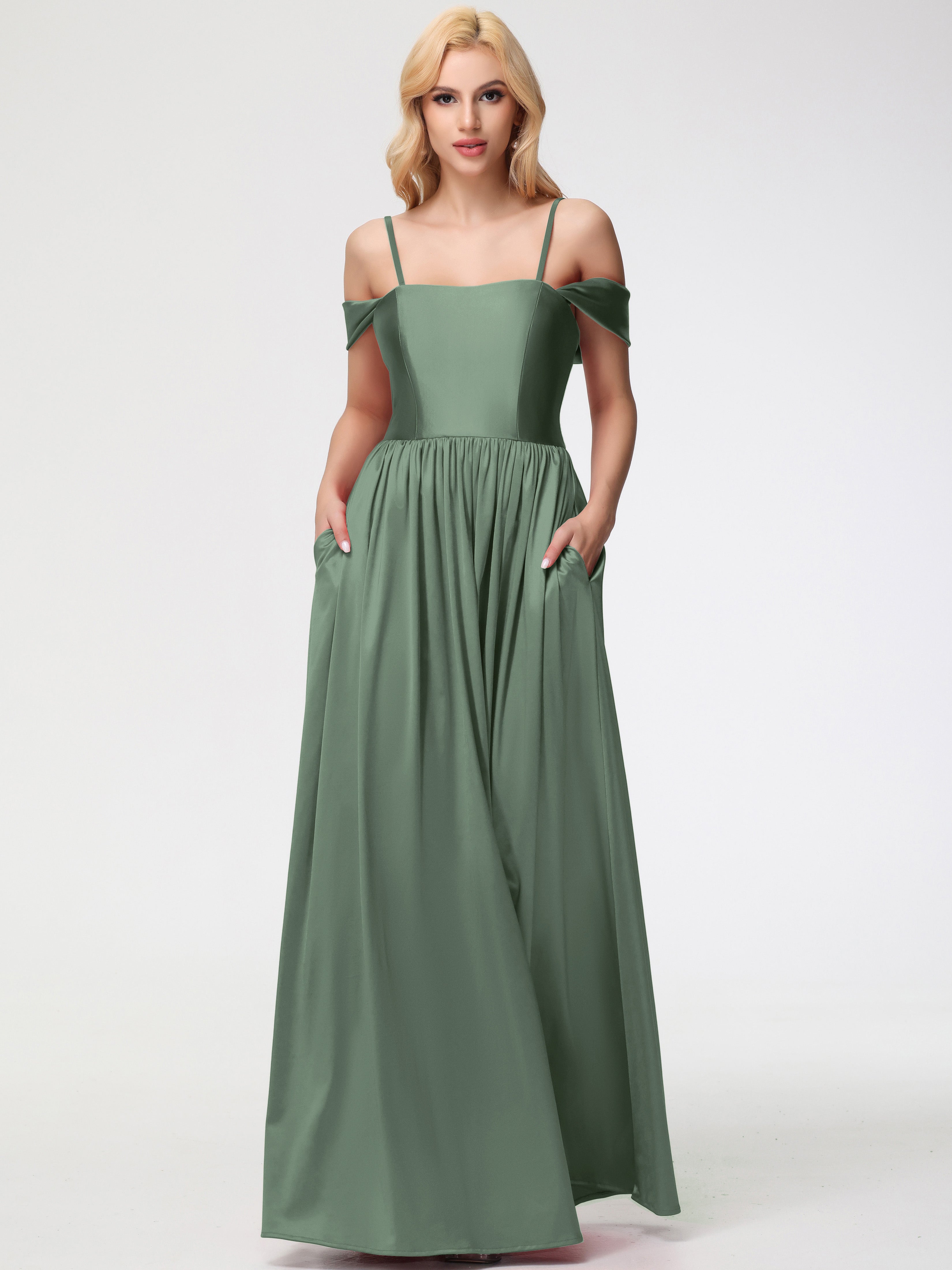 Robes De Demoiselle D'Honneur Vert Olive épaule Dénudée Satin Extensible Robe De Demoiselle D'Honneur Robe à Bretelles Amovibles