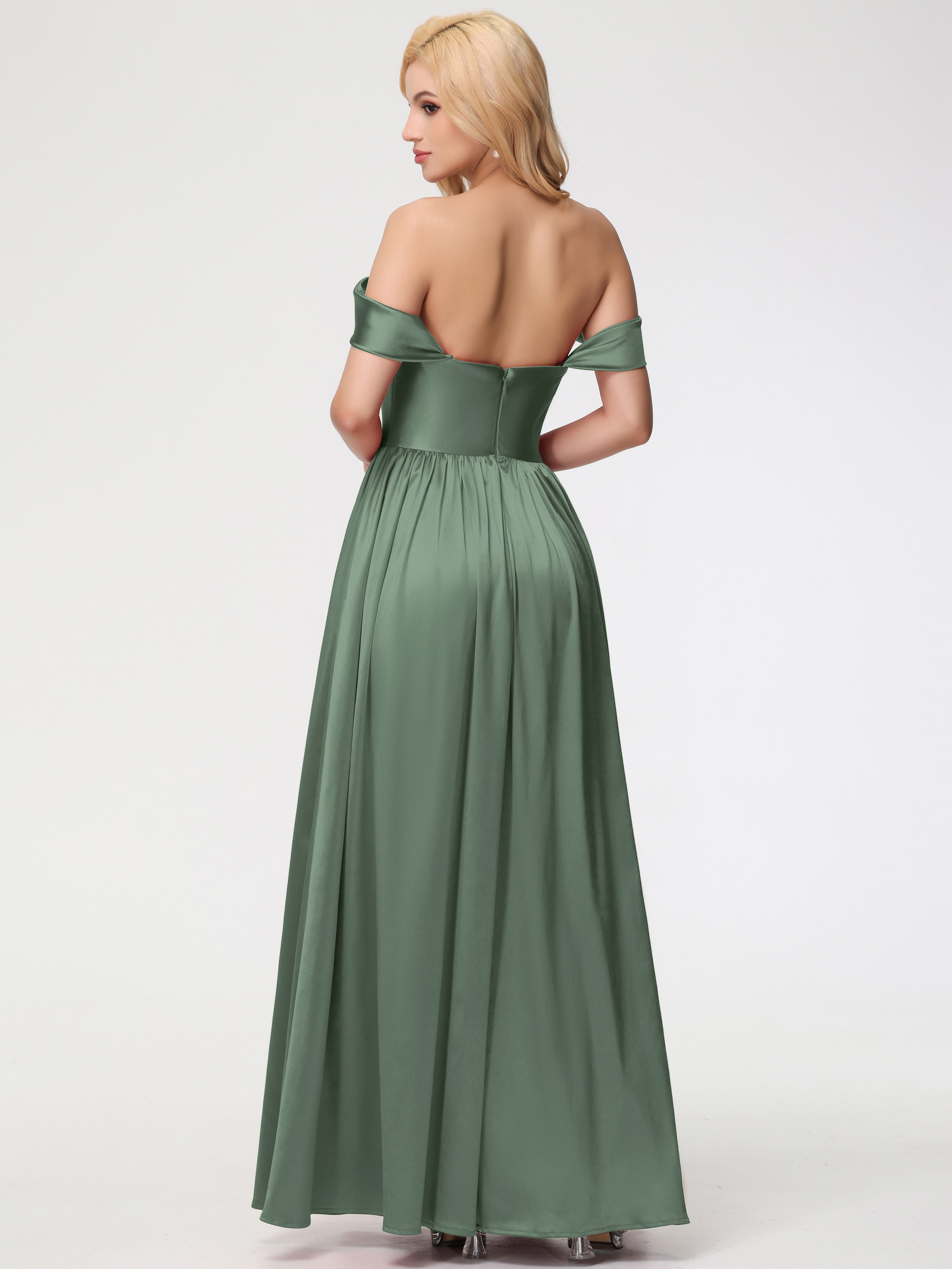 Robes De Demoiselle D'Honneur Vert Olive épaule Dénudée Satin Extensible Robe De Demoiselle D'Honneur Robe à Bretelles Amovibles