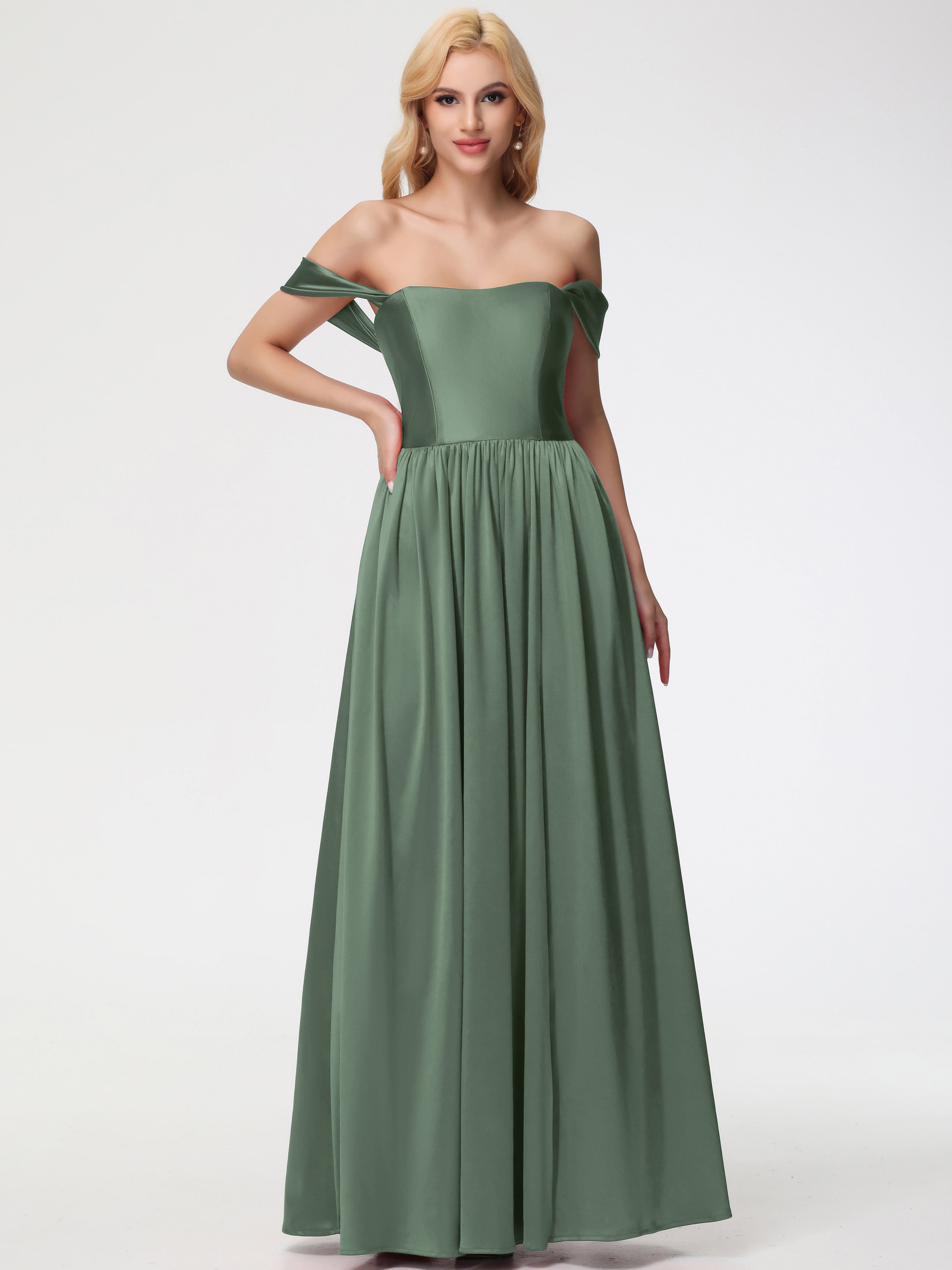 Robes De Demoiselle D'Honneur Vert Olive épaule Dénudée Satin Extensible Robe De Demoiselle D'Honneur Robe à Bretelles Amovibles