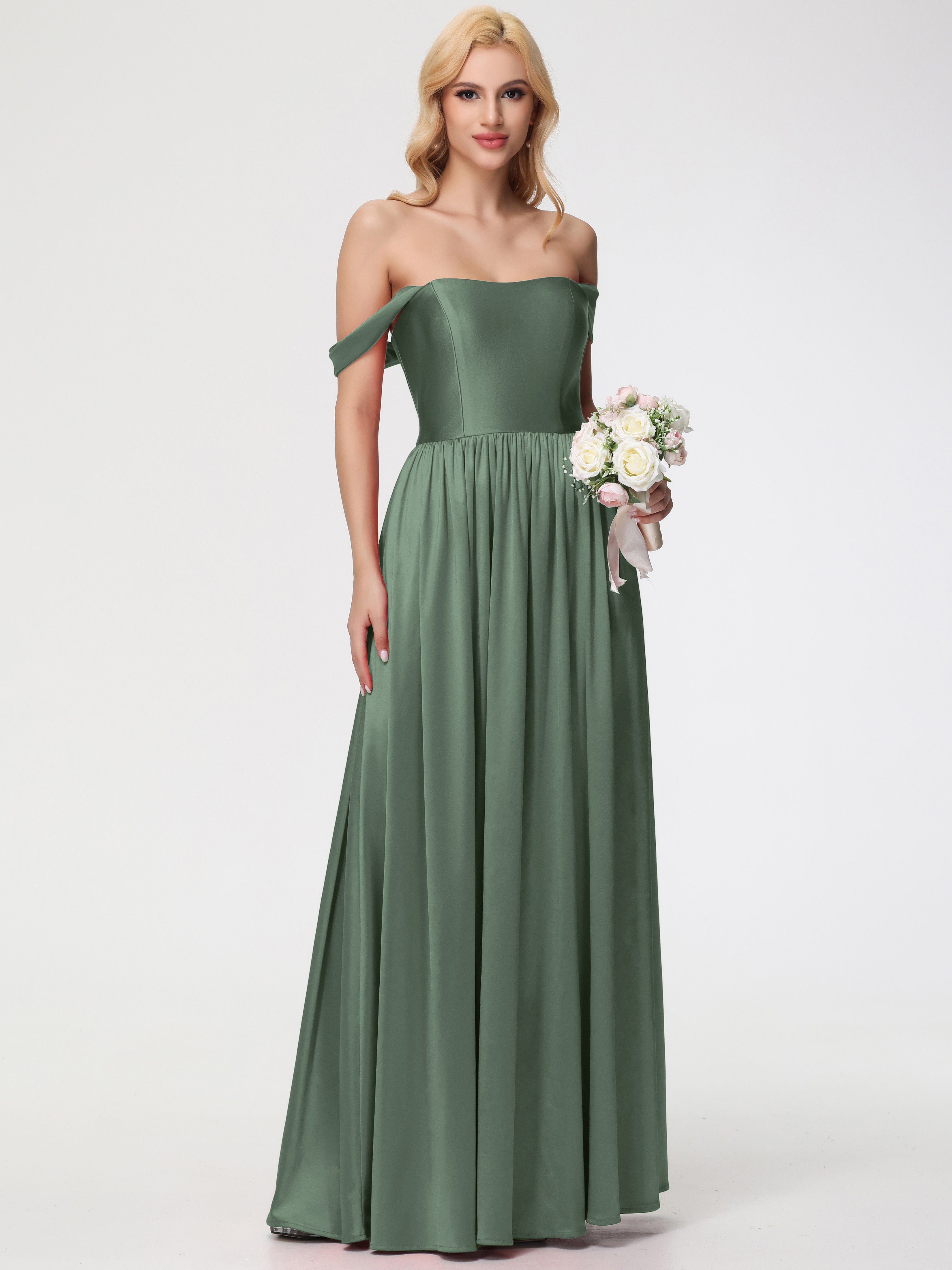 Robes De Demoiselle D'Honneur Vert Olive épaule Dénudée Satin Extensible Robe De Demoiselle D'Honneur Robe à Bretelles Amovibles