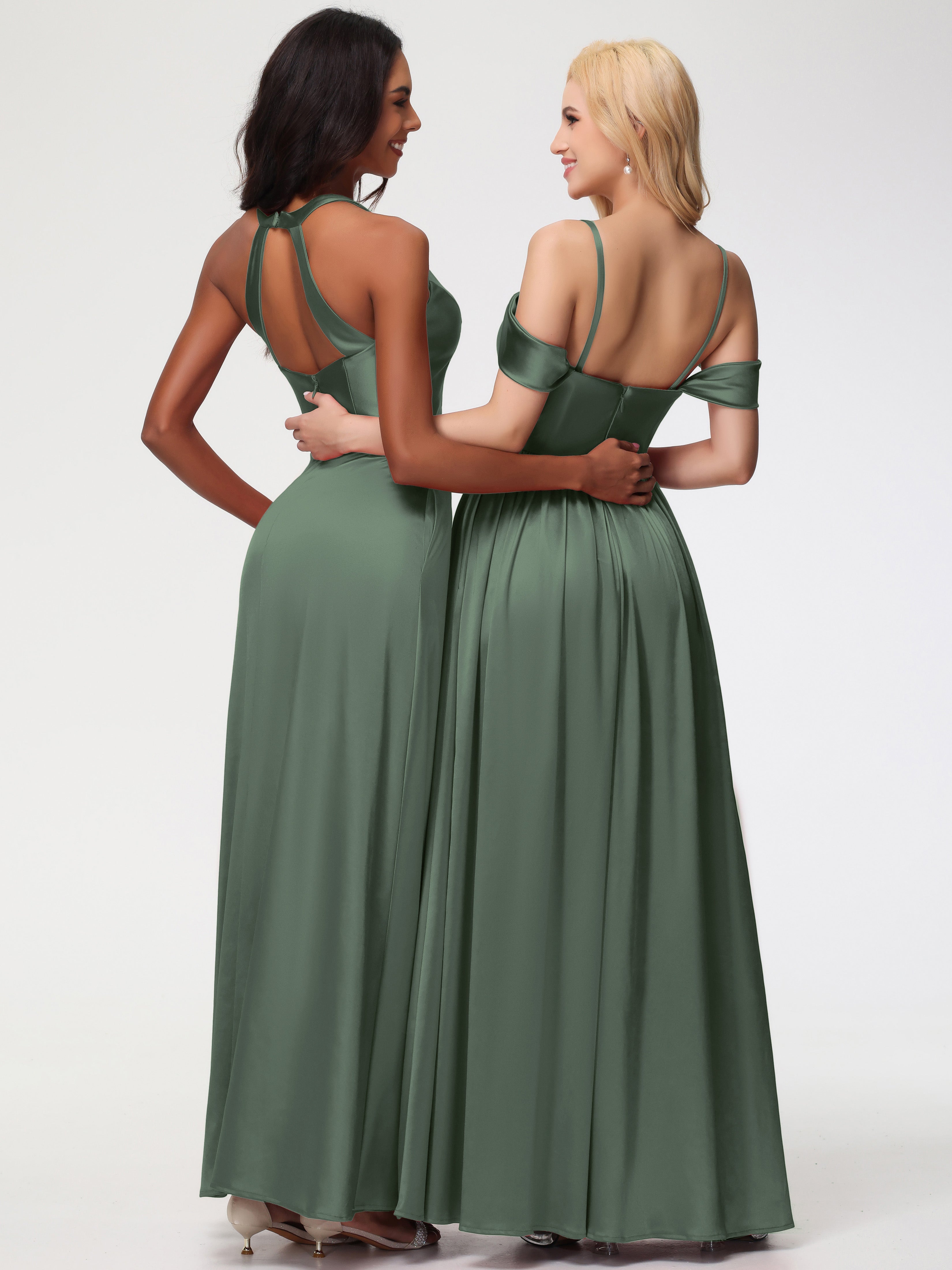 Robes De Demoiselle D'Honneur Vert Olive épaule Dénudée Satin Extensible Robe De Demoiselle D'Honneur Robe à Bretelles Amovibles