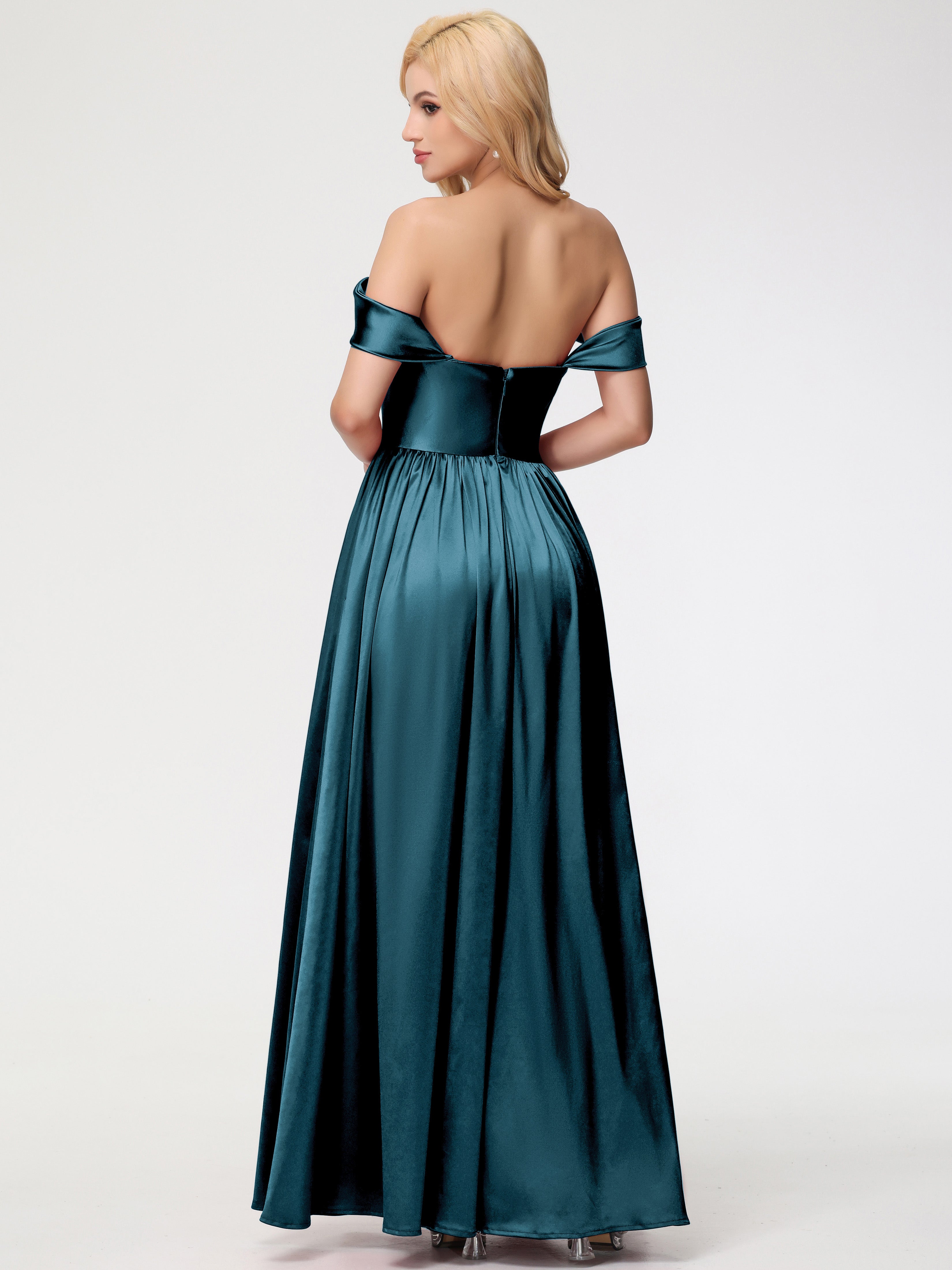 Robes De Demoiselle D'Honneur Couleur Paon épaule Dénudée Satin Extensible Robe De Demoiselle D'Honneur Robe à Bretelles Amovibles