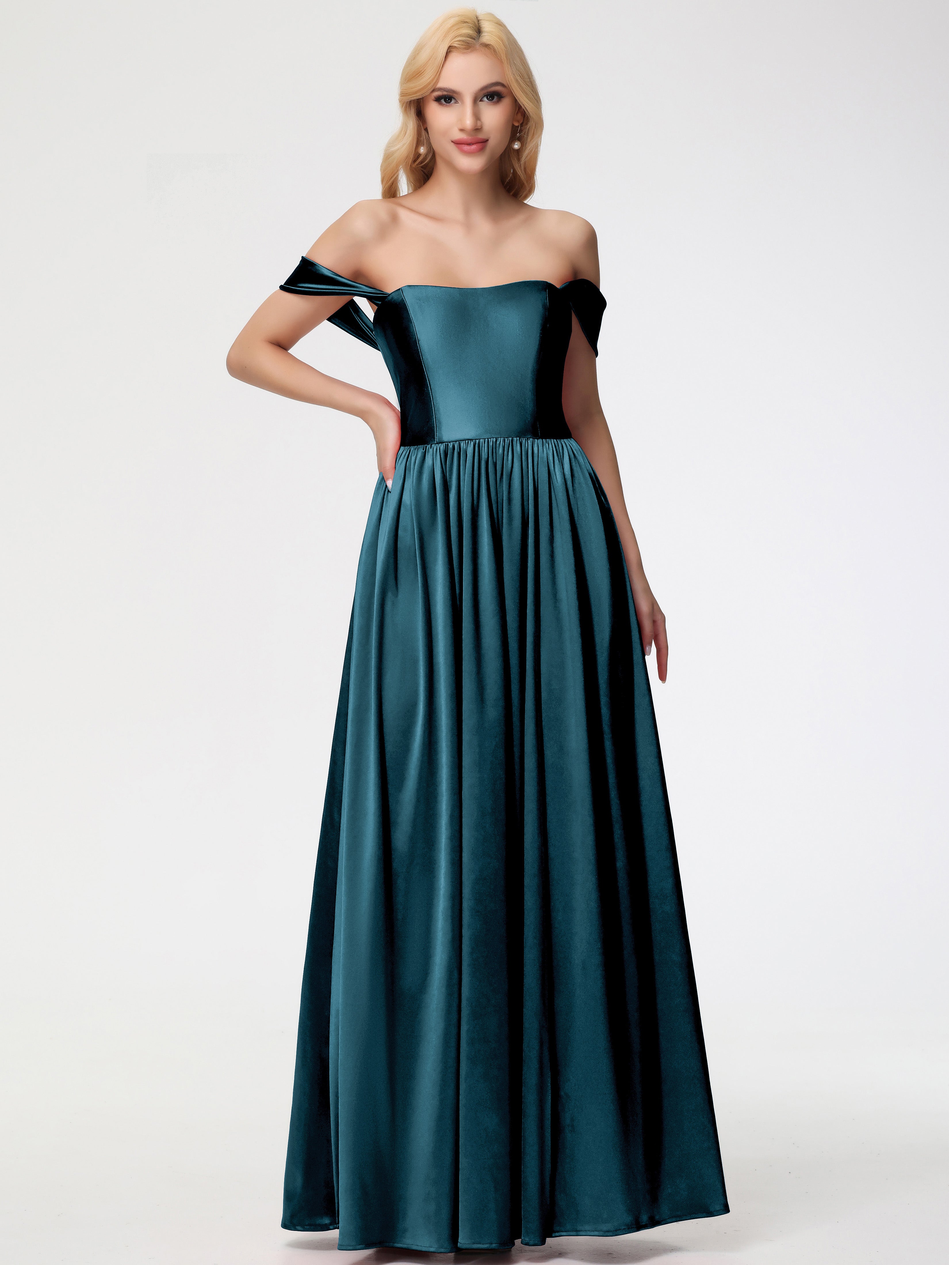 Robes De Demoiselle D'Honneur Couleur Paon épaule Dénudée Satin Extensible Robe De Demoiselle D'Honneur Robe à Bretelles Amovibles