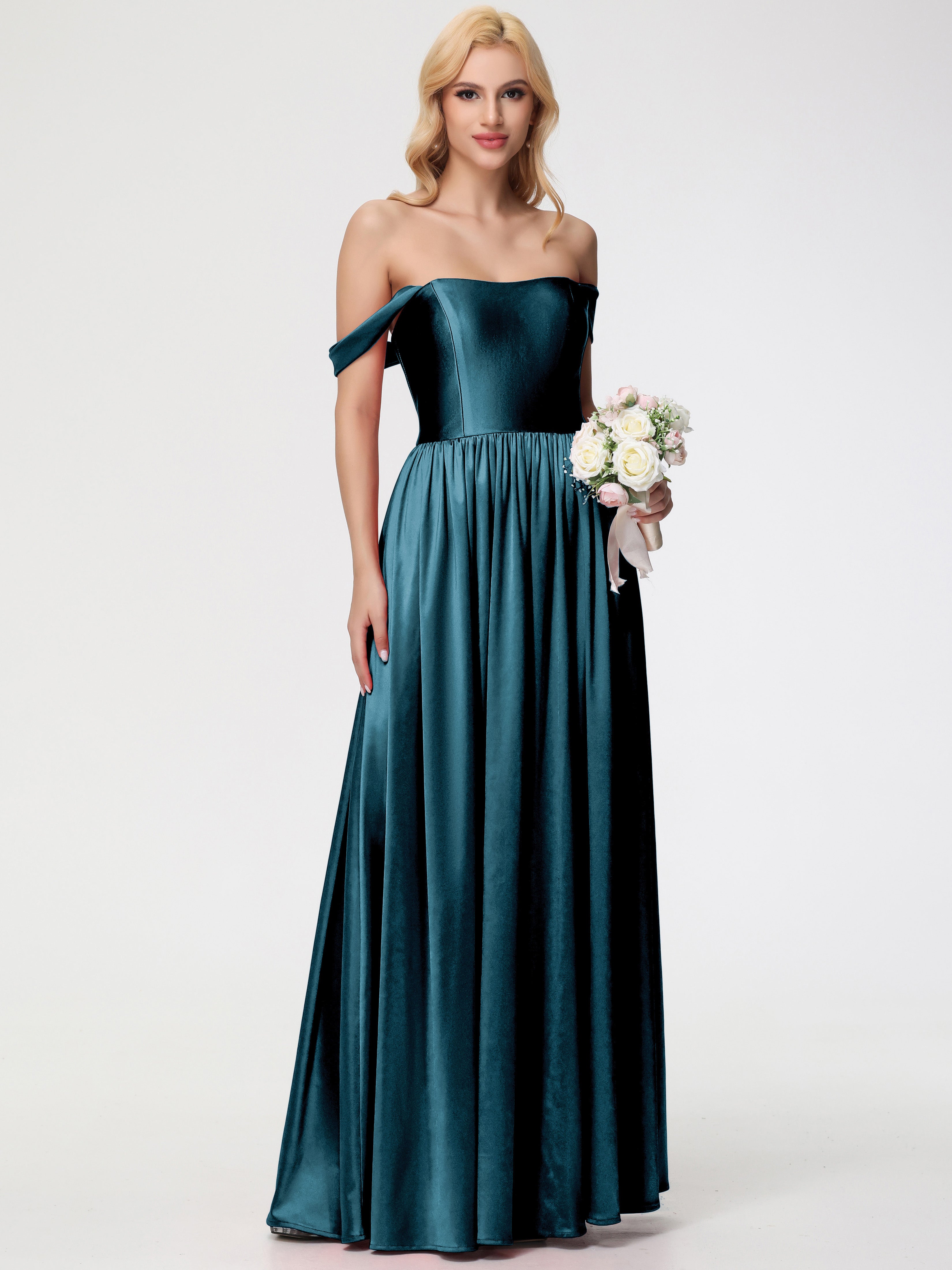 Robes De Demoiselle D'Honneur Couleur Paon épaule Dénudée Satin Extensible Robe De Demoiselle D'Honneur Robe à Bretelles Amovibles