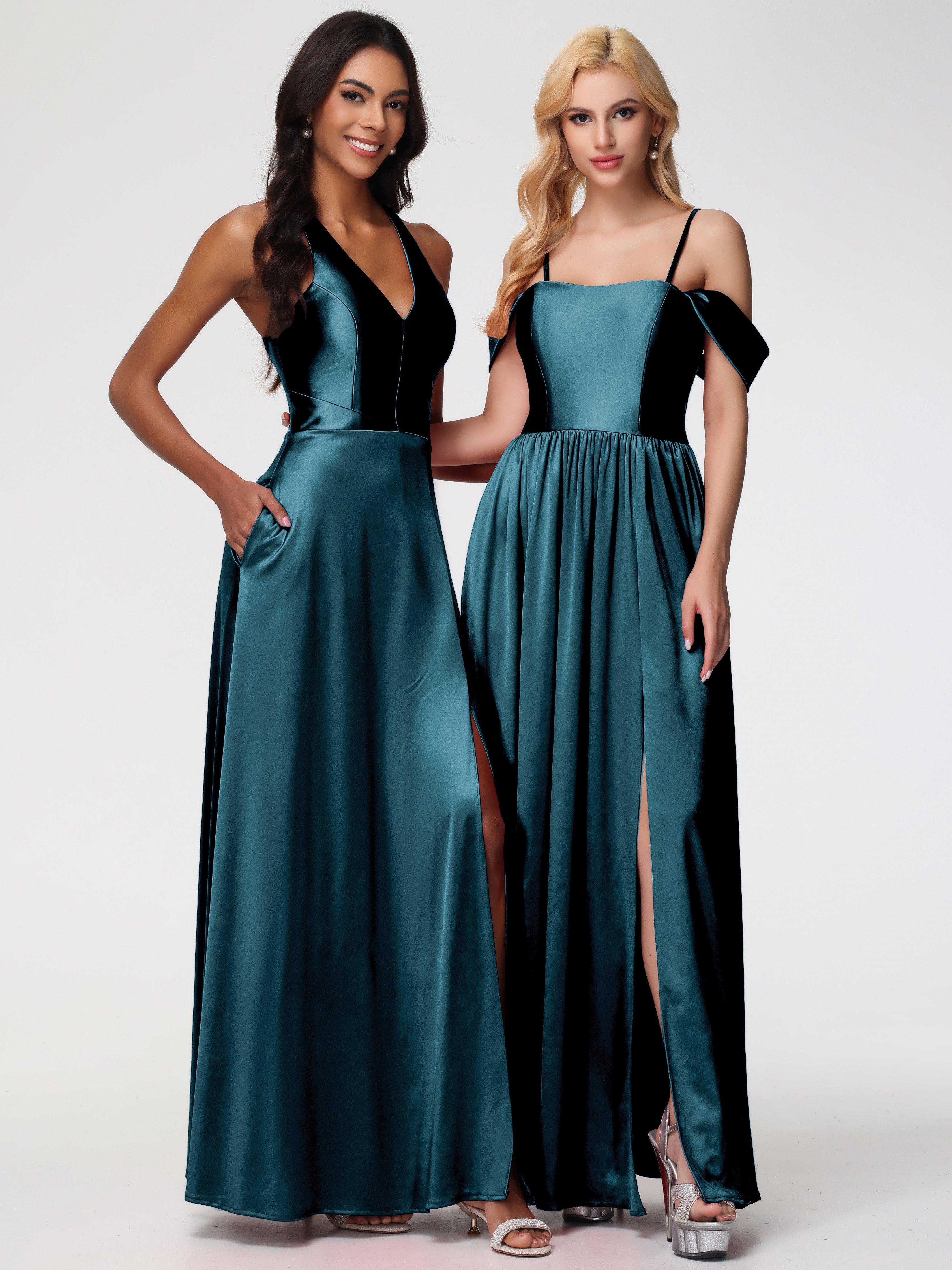 Robes De Demoiselle D'Honneur Couleur Paon épaule Dénudée Satin Extensible Robe De Demoiselle D'Honneur Robe à Bretelles Amovibles