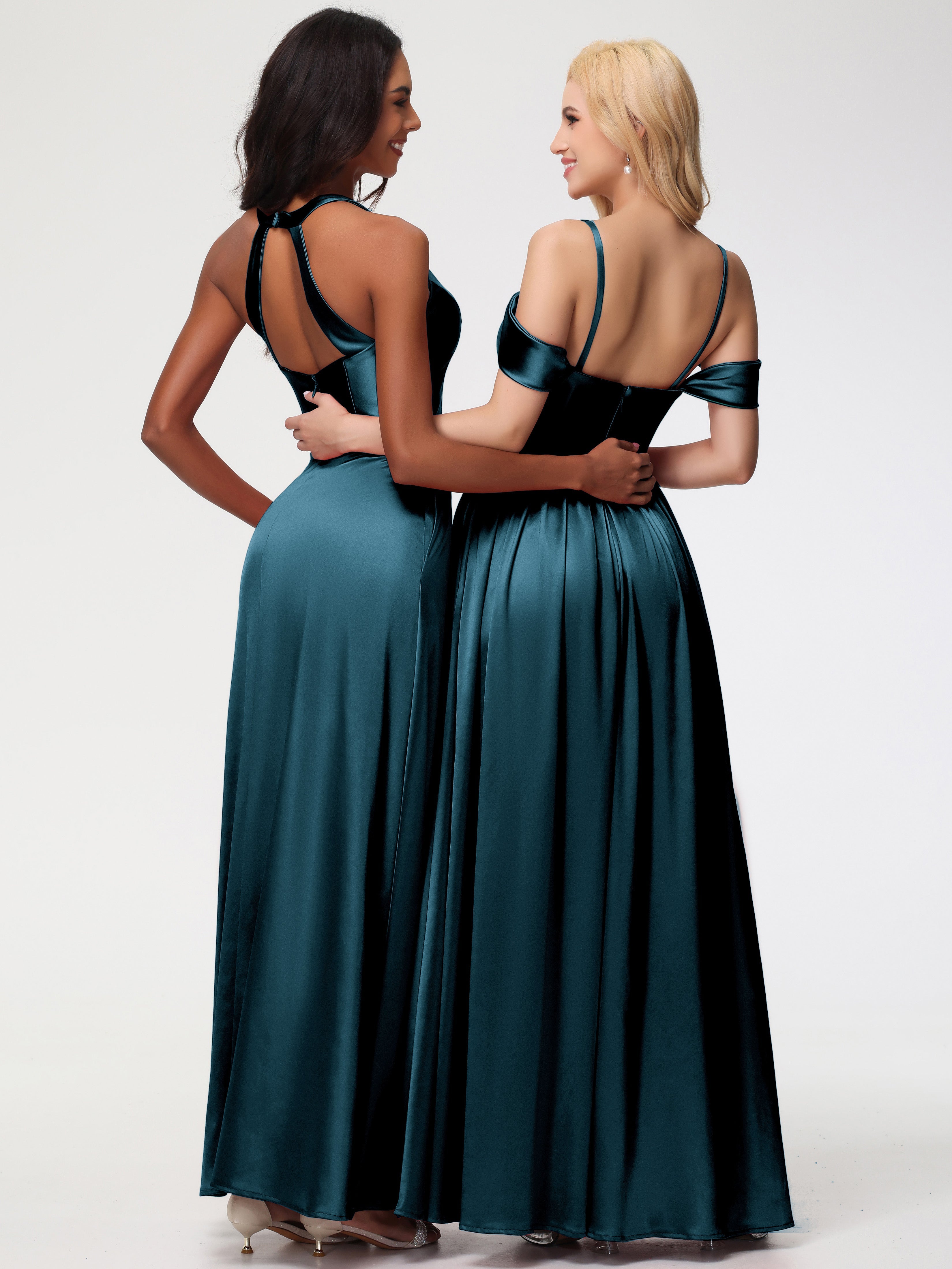Robes De Demoiselle D'Honneur Couleur Paon épaule Dénudée Satin Extensible Robe De Demoiselle D'Honneur Robe à Bretelles Amovibles
