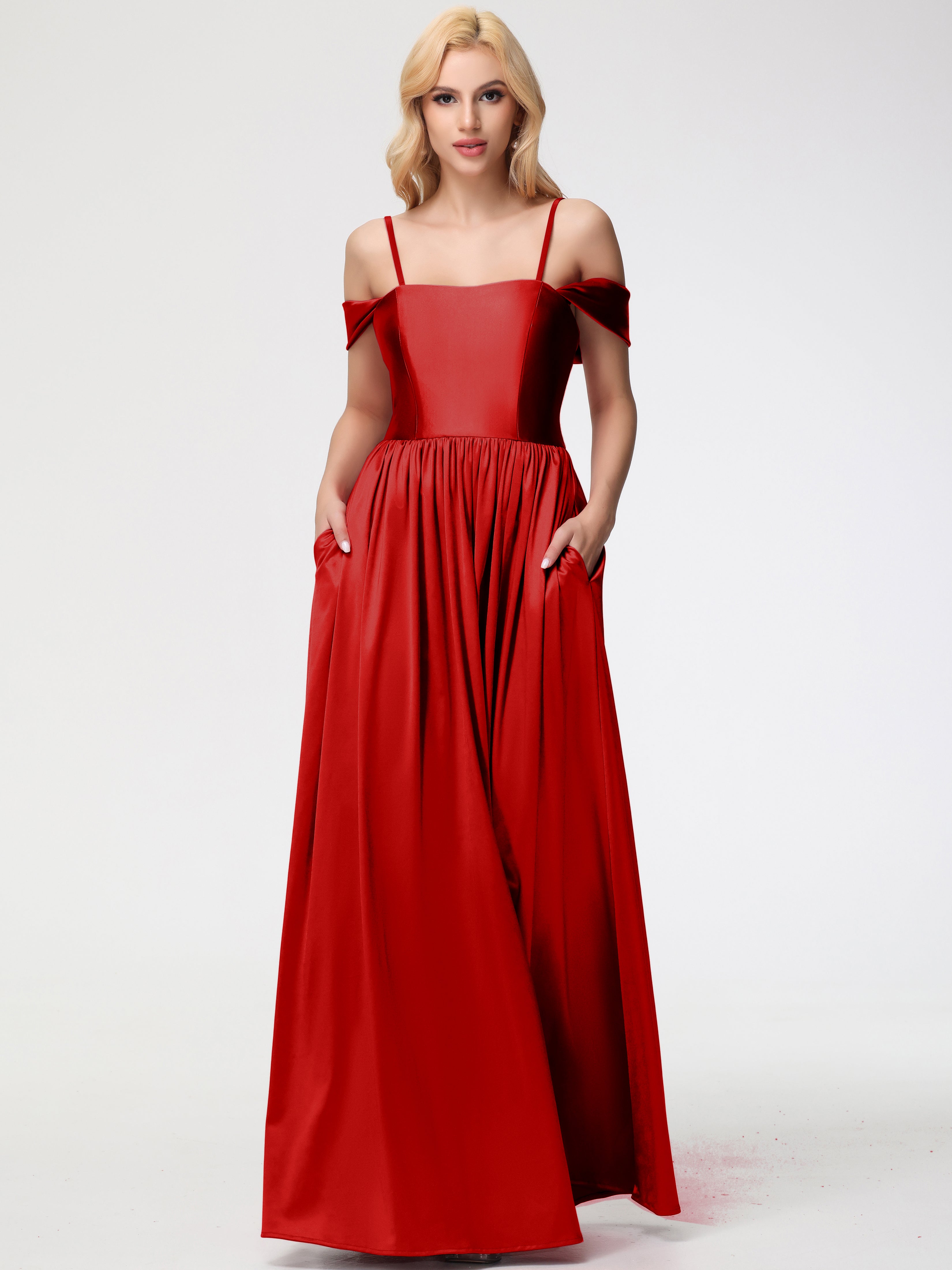 Robe Rouge Demoiselle D Honneur Pas Cher épaule Dénudée Satin Extensible Robe De Demoiselle D'Honneur Robe à Bretelles Amovibles