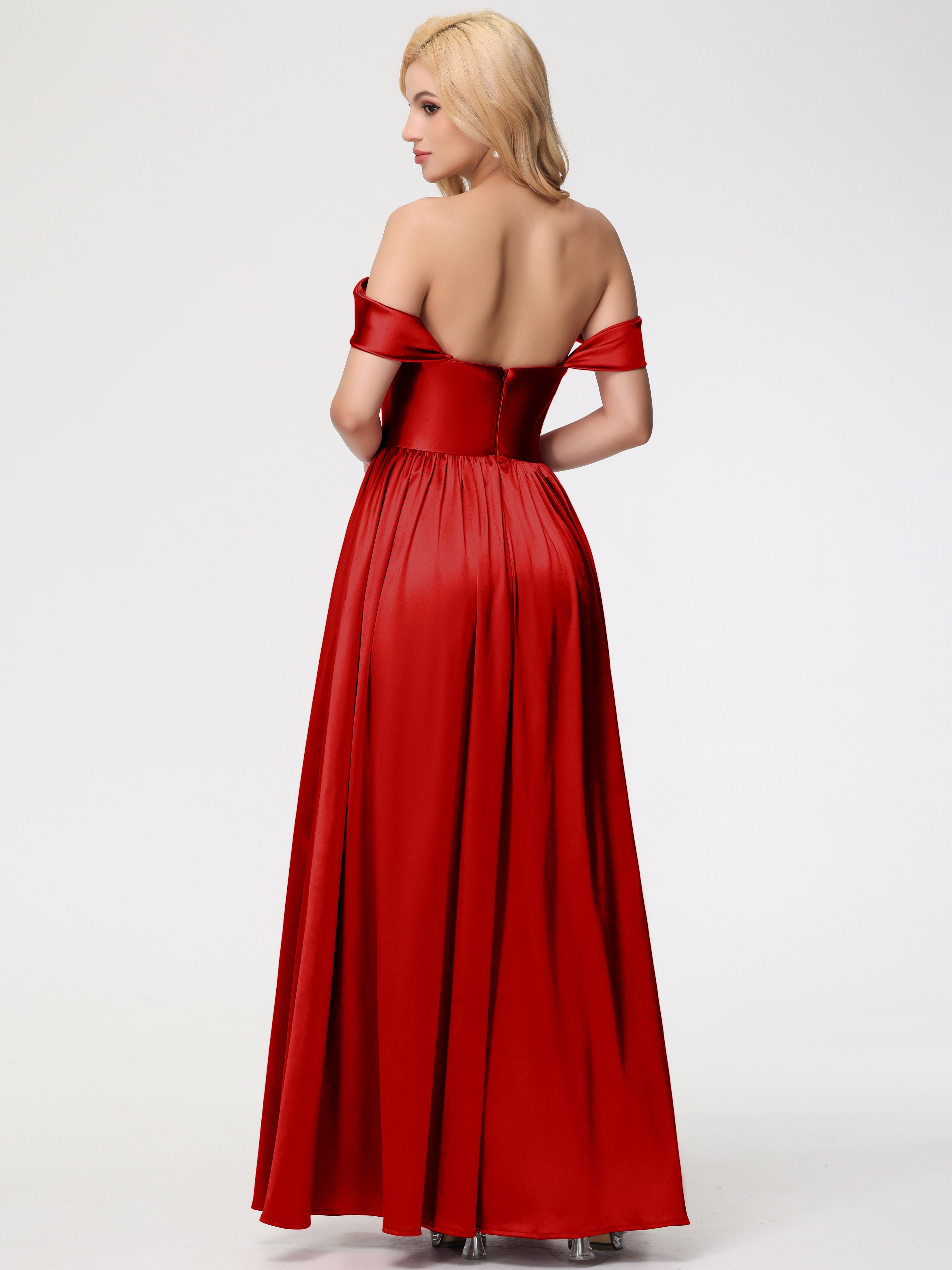 Robe Rouge Demoiselle D Honneur Pas Cher épaule Dénudée Satin Extensible Robe De Demoiselle D'Honneur Robe à Bretelles Amovibles