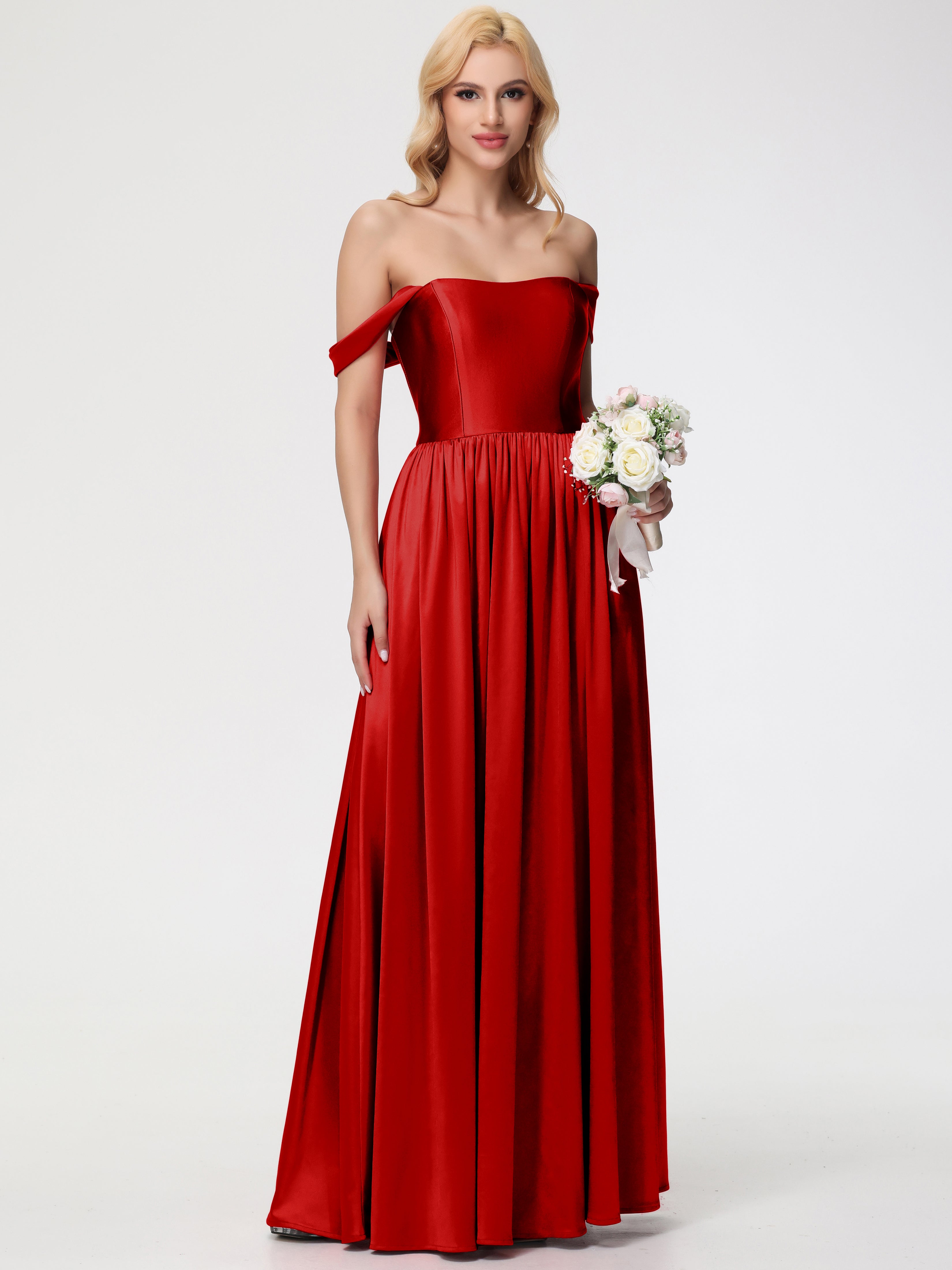 Robe Rouge Demoiselle D Honneur Pas Cher épaule Dénudée Satin Extensible Robe De Demoiselle D'Honneur Robe à Bretelles Amovibles