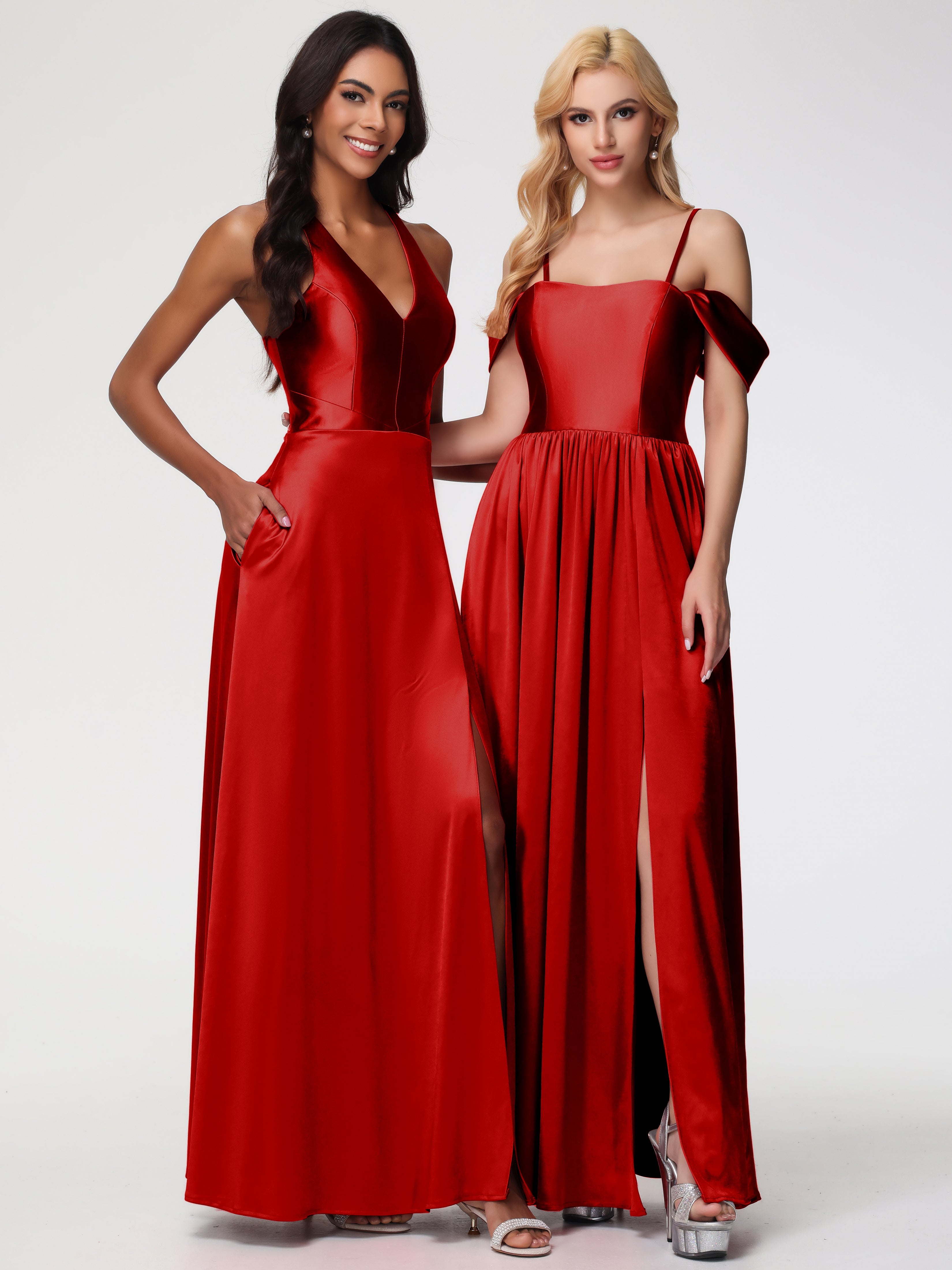 Robe Rouge Demoiselle D Honneur Pas Cher épaule Dénudée Satin Extensible Robe De Demoiselle D'Honneur Robe à Bretelles Amovibles