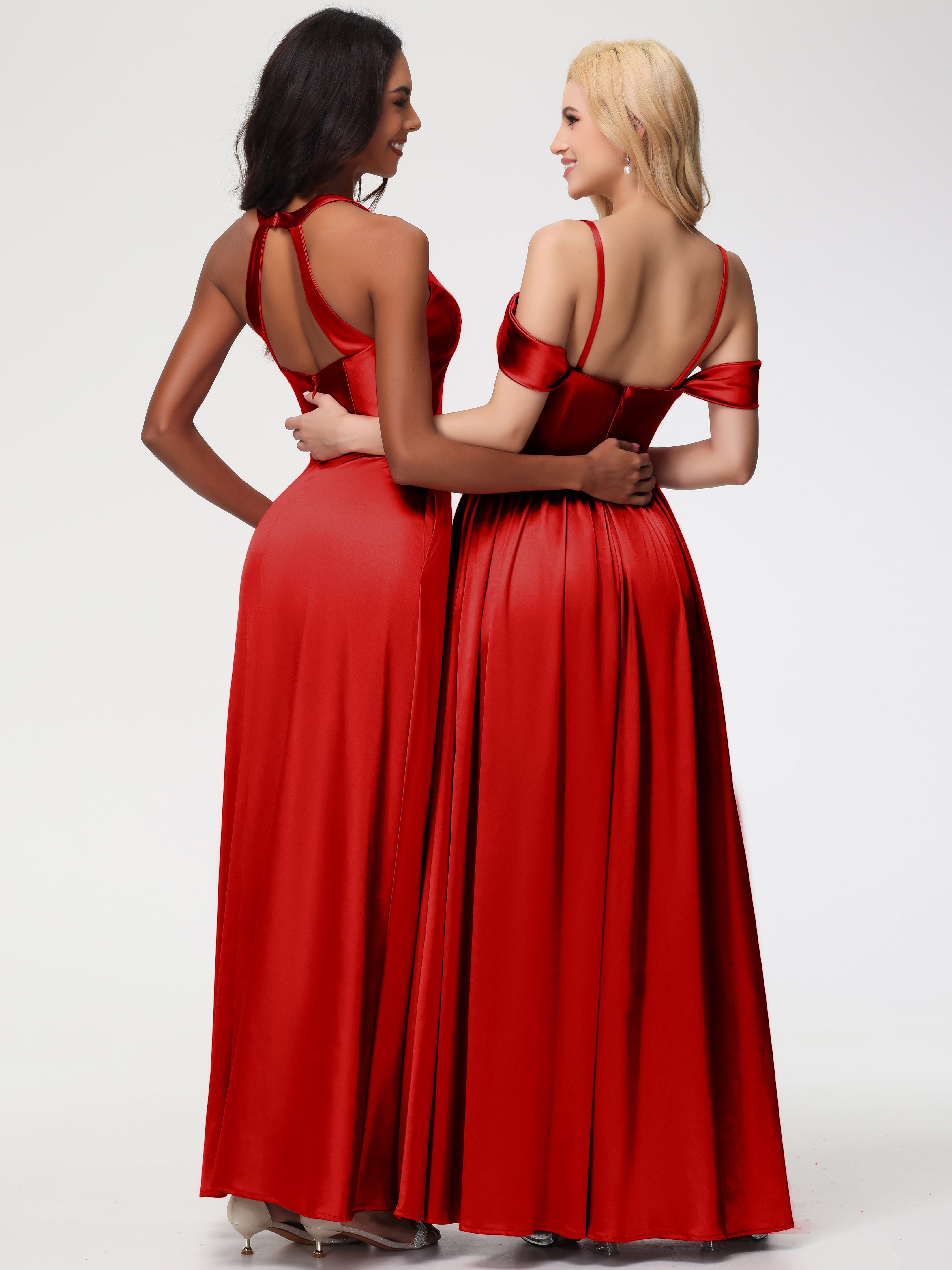 Robe Rouge Demoiselle D Honneur Pas Cher épaule Dénudée Satin Extensible Robe De Demoiselle D'Honneur Robe à Bretelles Amovibles