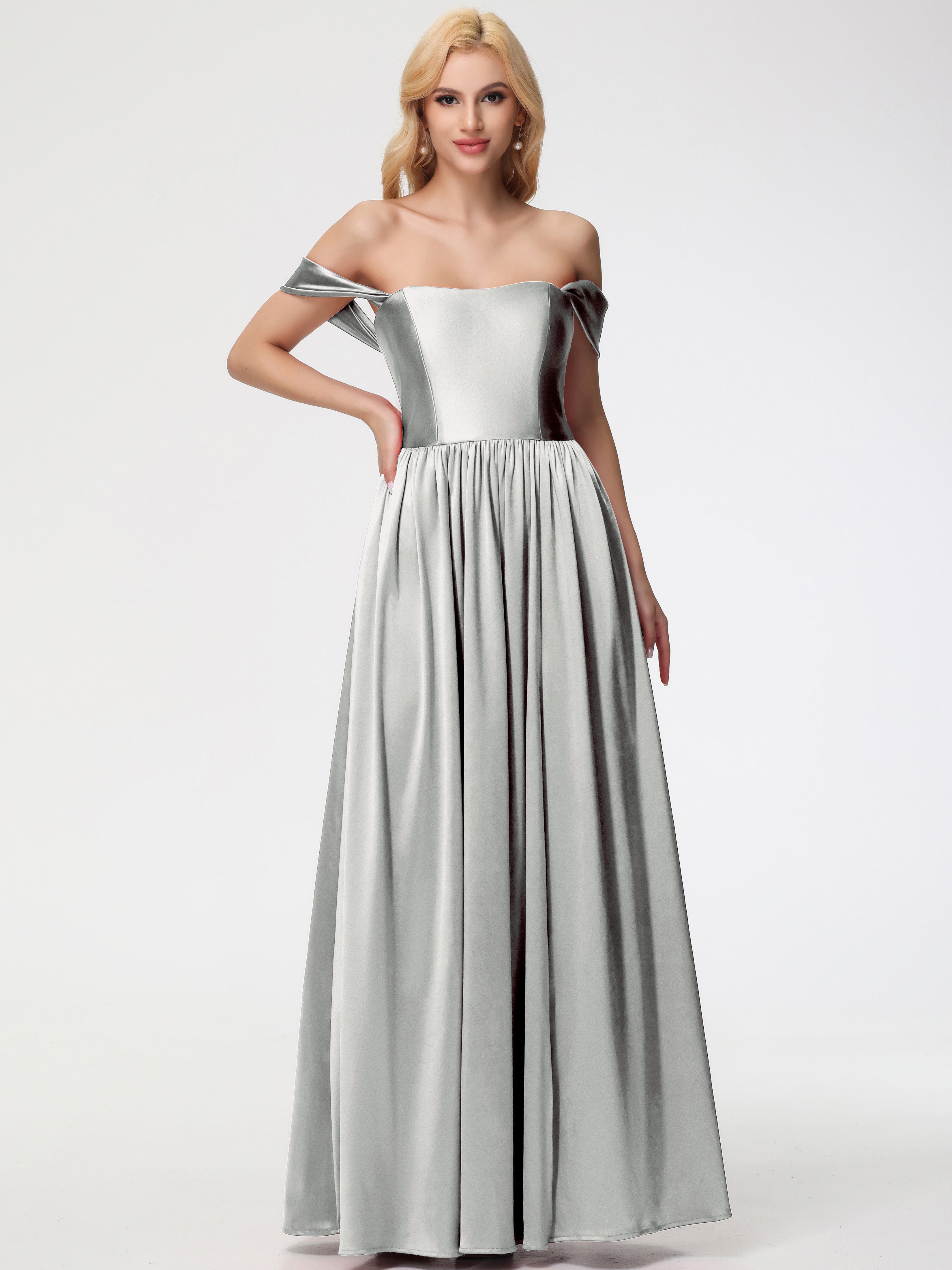 Robes De Demoiselle D'Honneur En Argent épaule Dénudée Satin Extensible Robe De Demoiselle D'Honneur Robe à Bretelles Amovibles