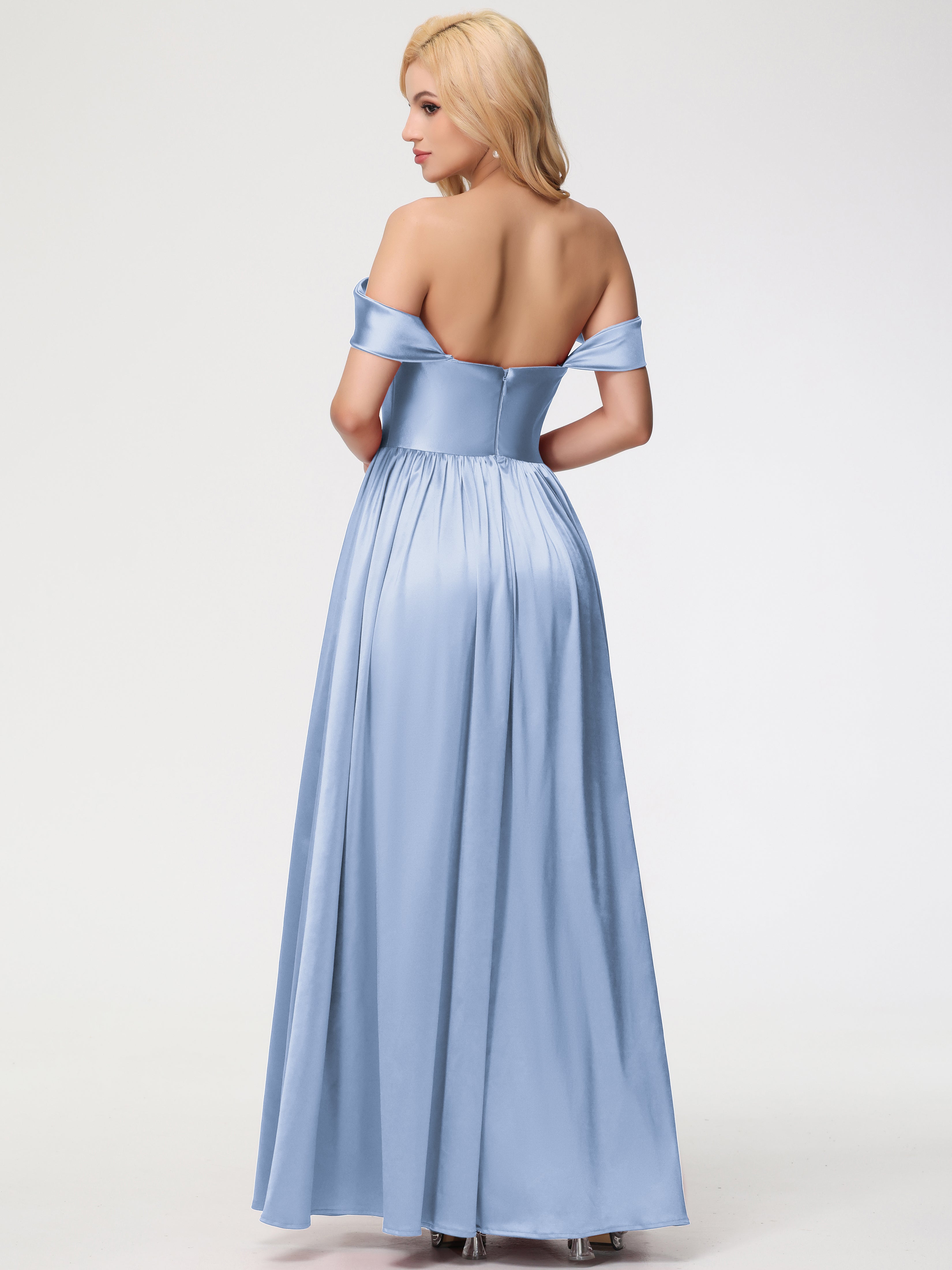 Robes De Demoiselle D'Honneur Bleu Ciel épaule Dénudée Satin Extensible Robe De Demoiselle D'Honneur Robe à Bretelles Amovibles