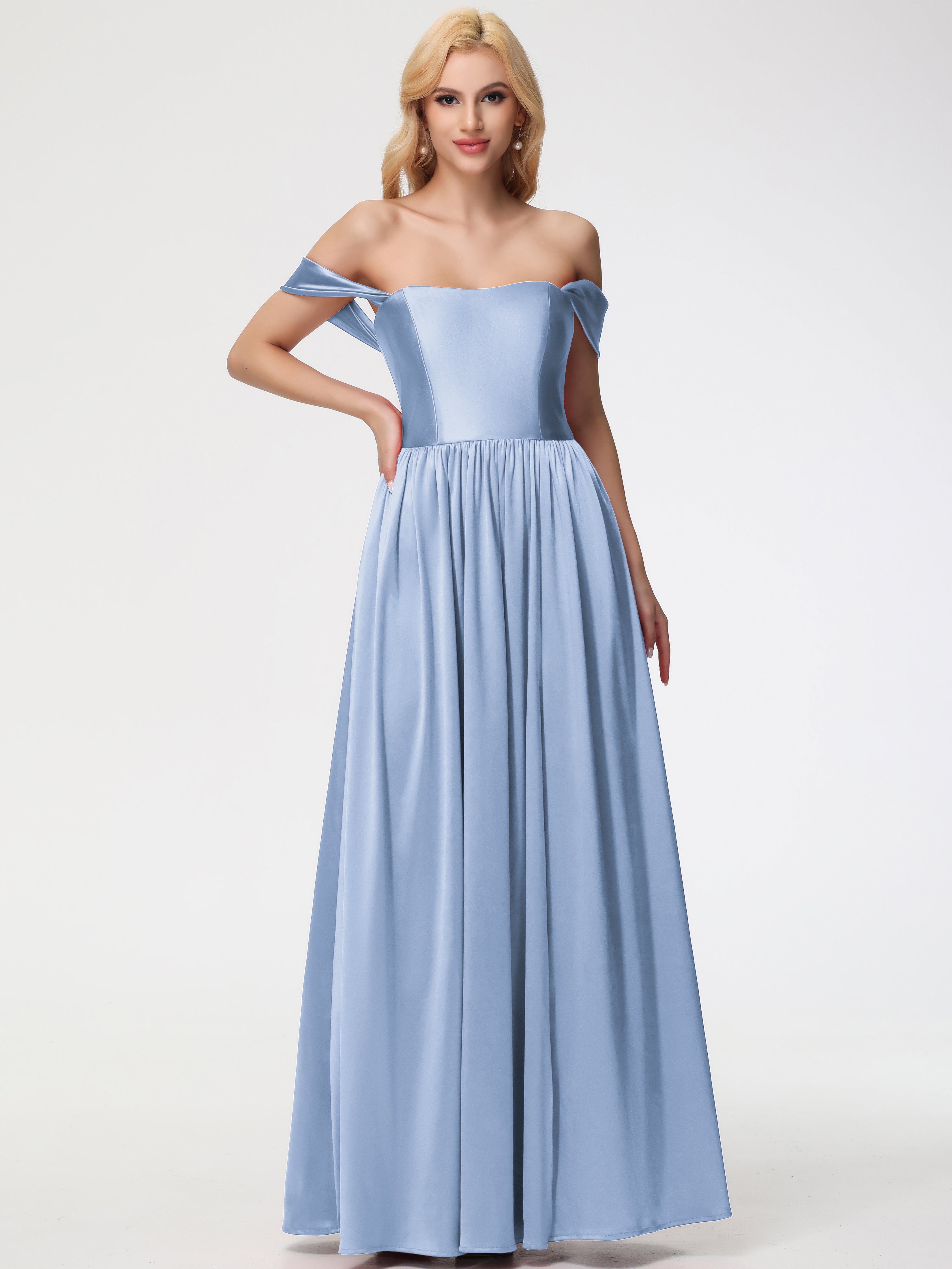 Robes De Demoiselle D'Honneur Bleu Ciel épaule Dénudée Satin Extensible Robe De Demoiselle D'Honneur Robe à Bretelles Amovibles