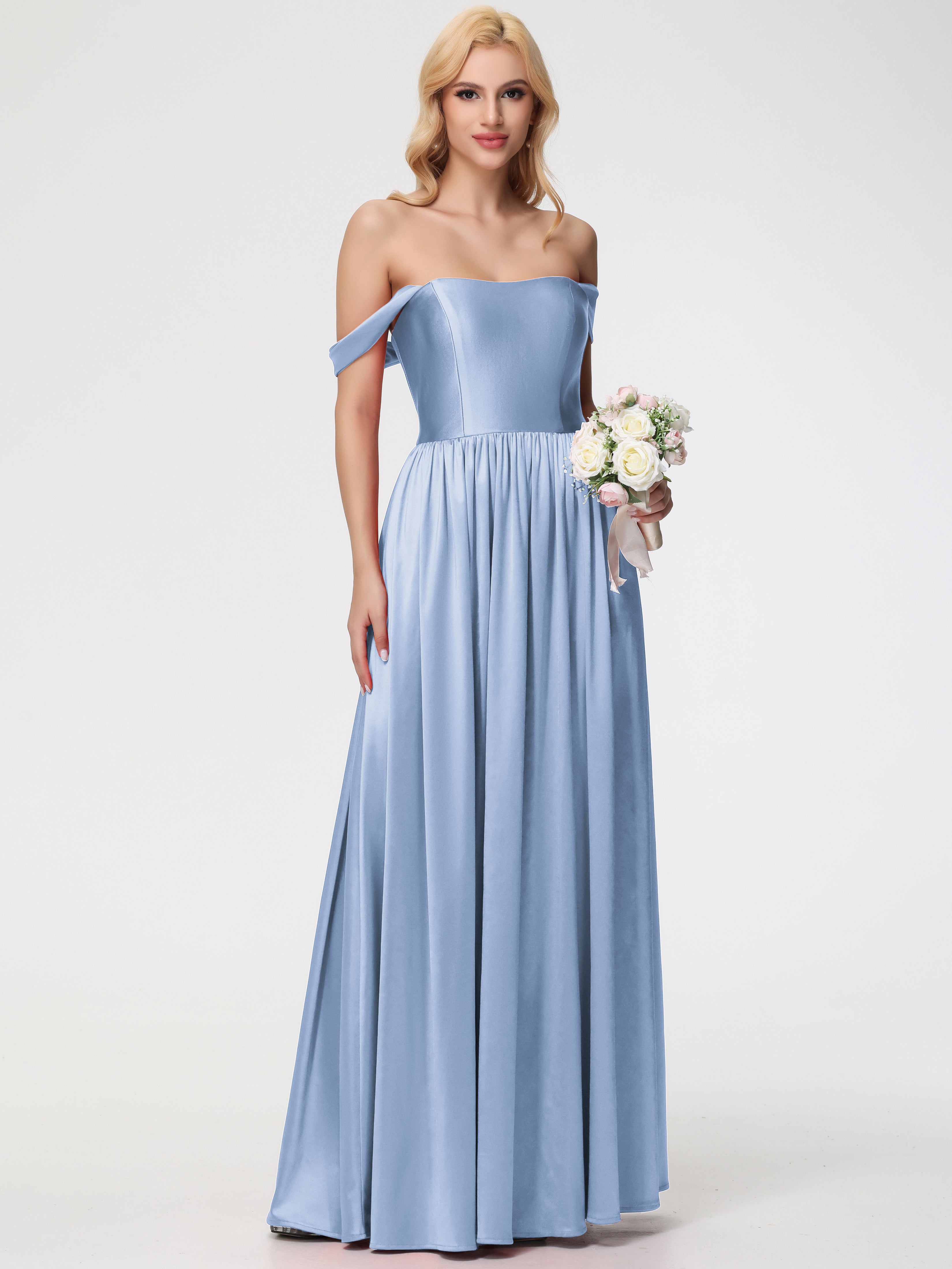 Robes De Demoiselle D'Honneur Bleu Ciel épaule Dénudée Satin Extensible Robe De Demoiselle D'Honneur Robe à Bretelles Amovibles