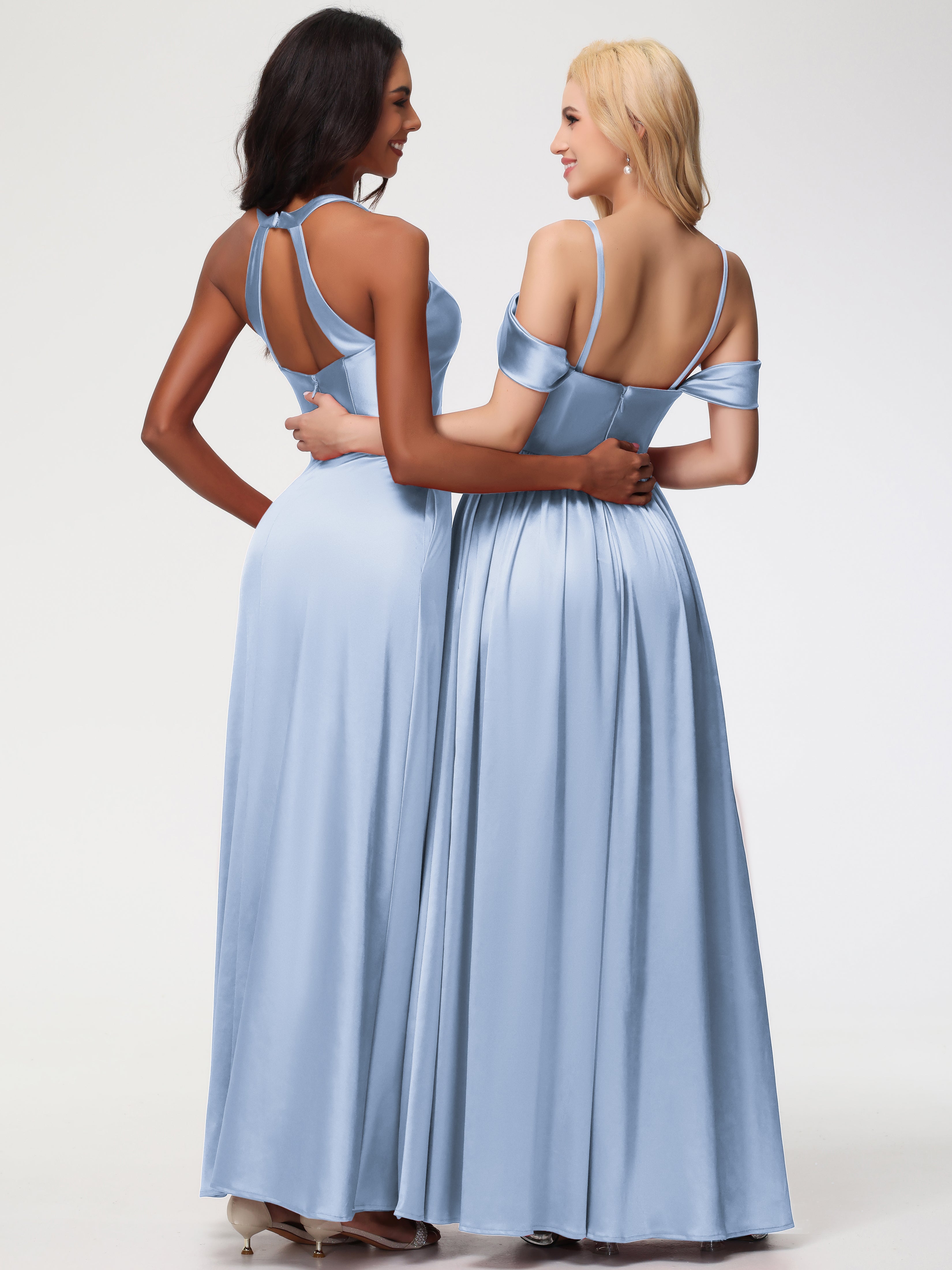 Robes De Demoiselle D'Honneur Bleu Ciel épaule Dénudée Satin Extensible Robe De Demoiselle D'Honneur Robe à Bretelles Amovibles