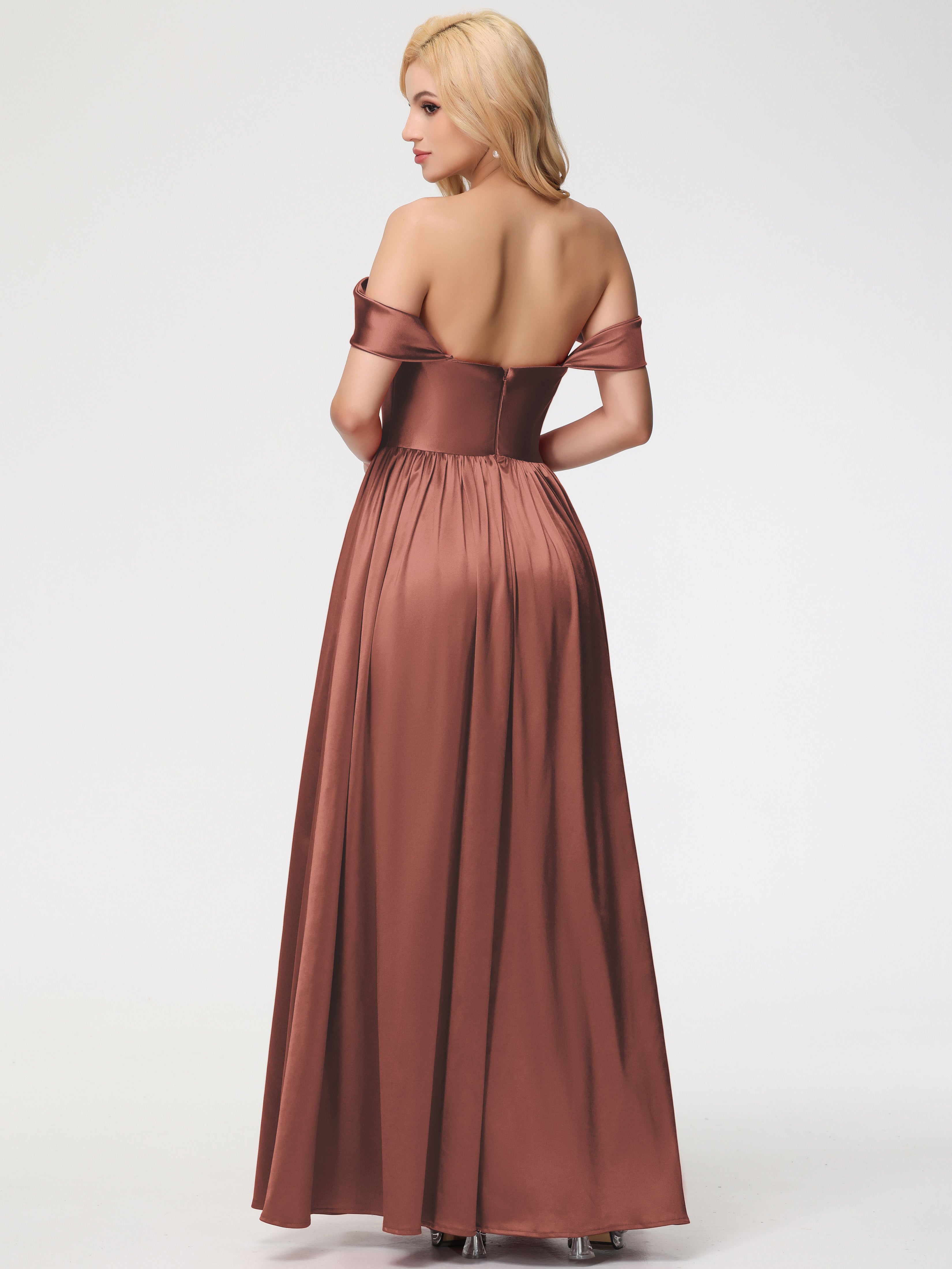 Robes De Demoiselle D'Honneur En Terre Cuite épaule Dénudée Satin Extensible Robe De Demoiselle D'Honneur Robe à Bretelles Amovibles