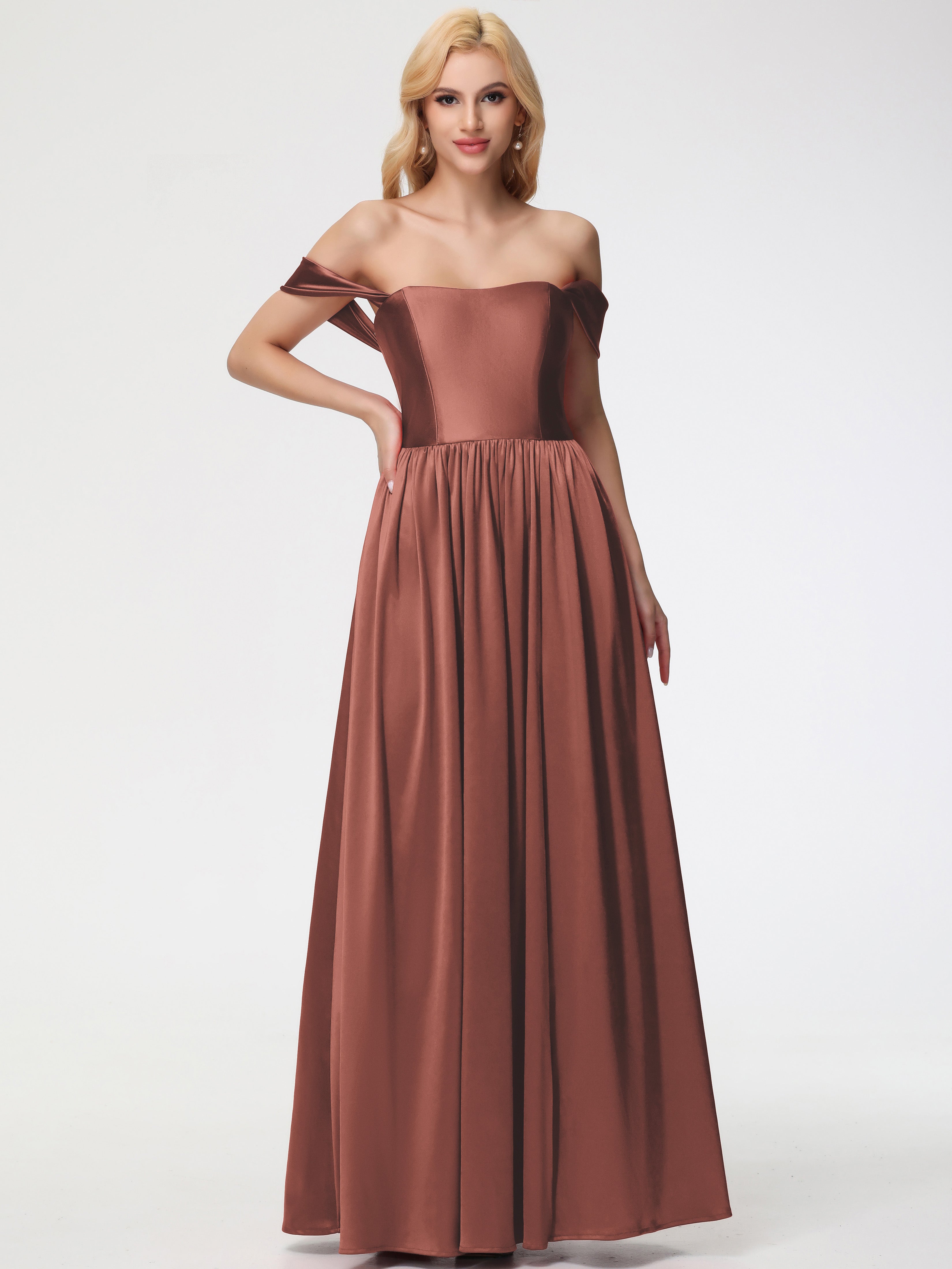 Robes De Demoiselle D'Honneur En Terre Cuite épaule Dénudée Satin Extensible Robe De Demoiselle D'Honneur Robe à Bretelles Amovibles