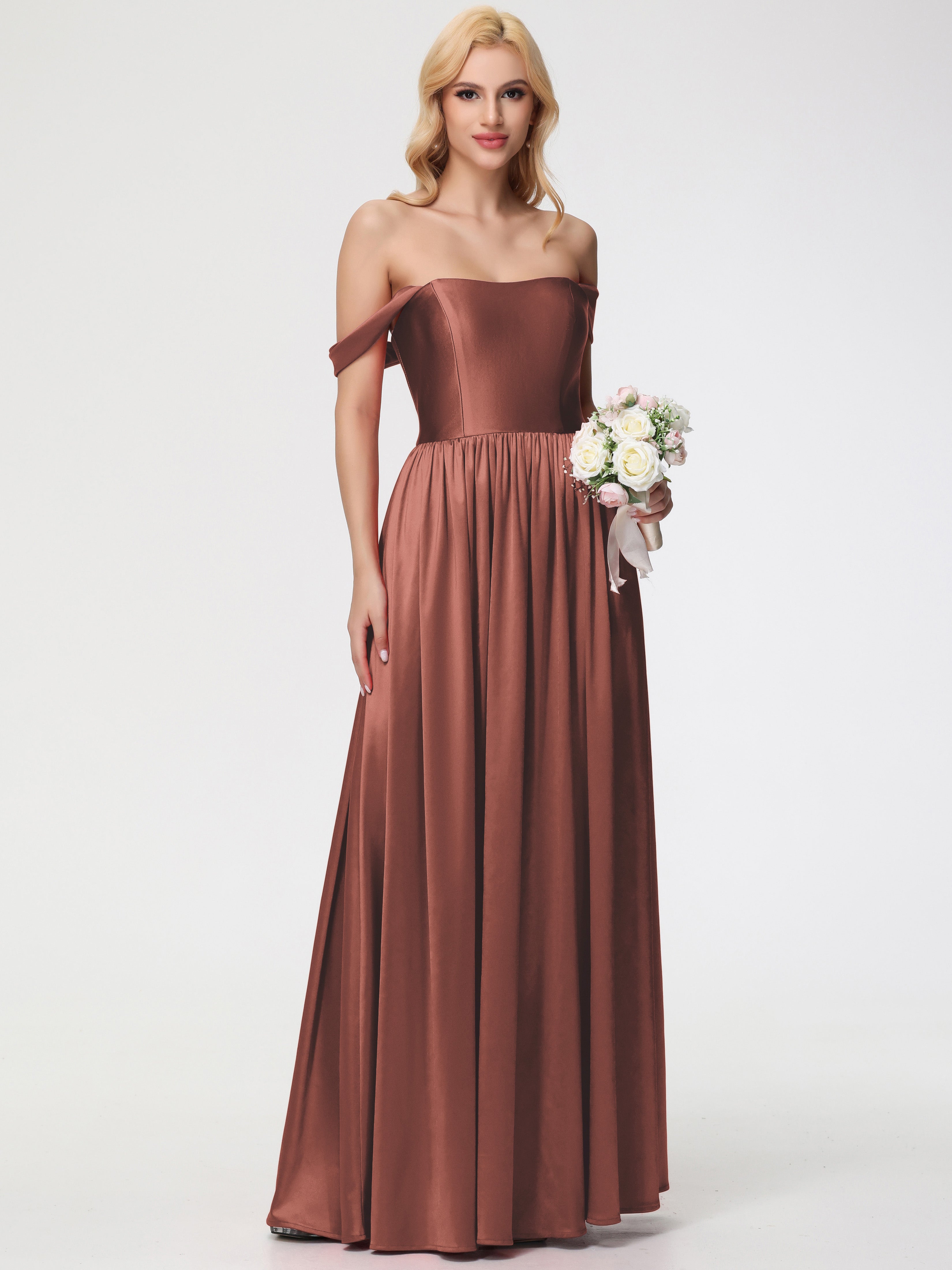 Robes De Demoiselle D'Honneur En Terre Cuite épaule Dénudée Satin Extensible Robe De Demoiselle D'Honneur Robe à Bretelles Amovibles