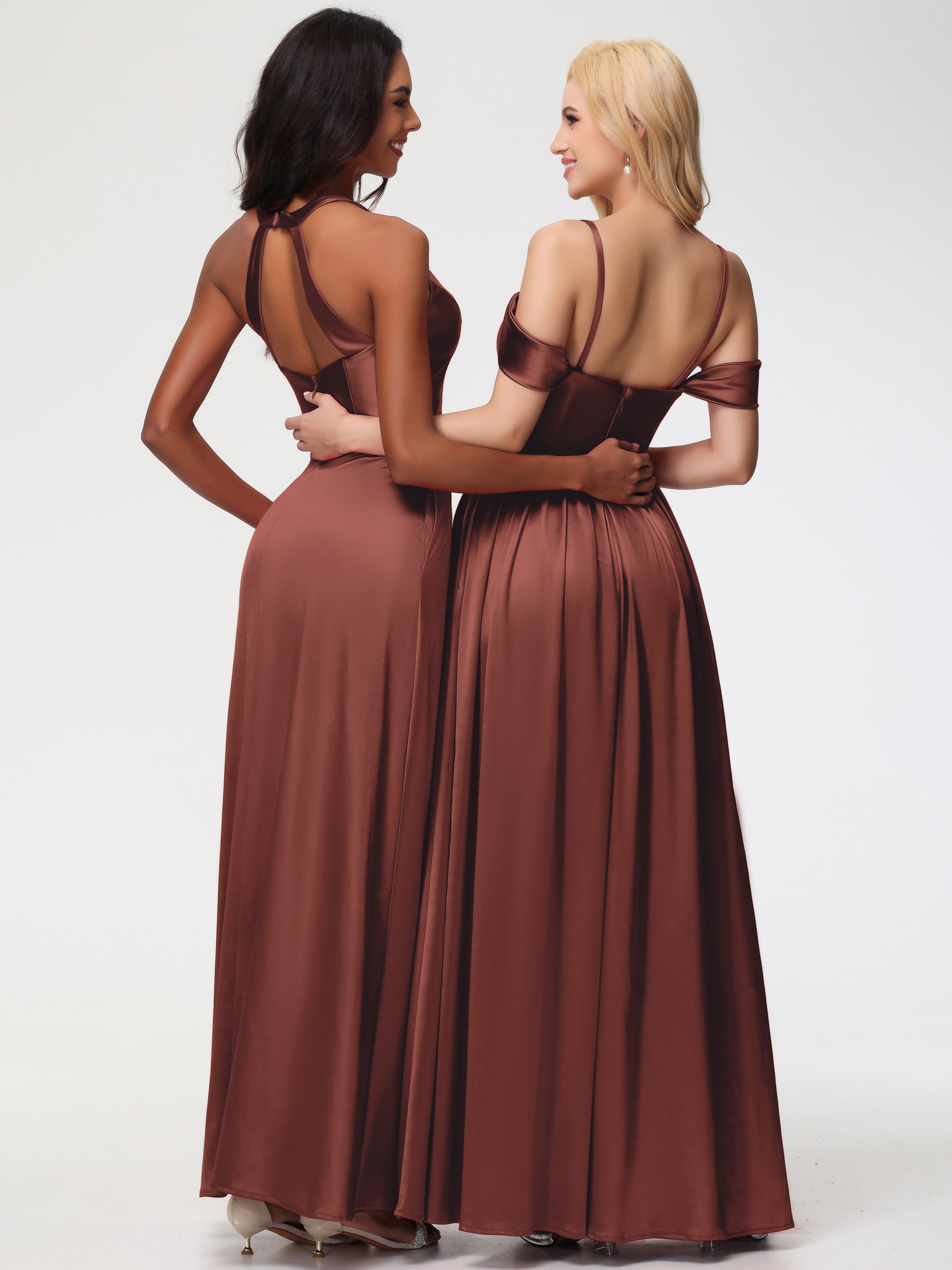 Robes De Demoiselle D'Honneur En Terre Cuite épaule Dénudée Satin Extensible Robe De Demoiselle D'Honneur Robe à Bretelles Amovibles