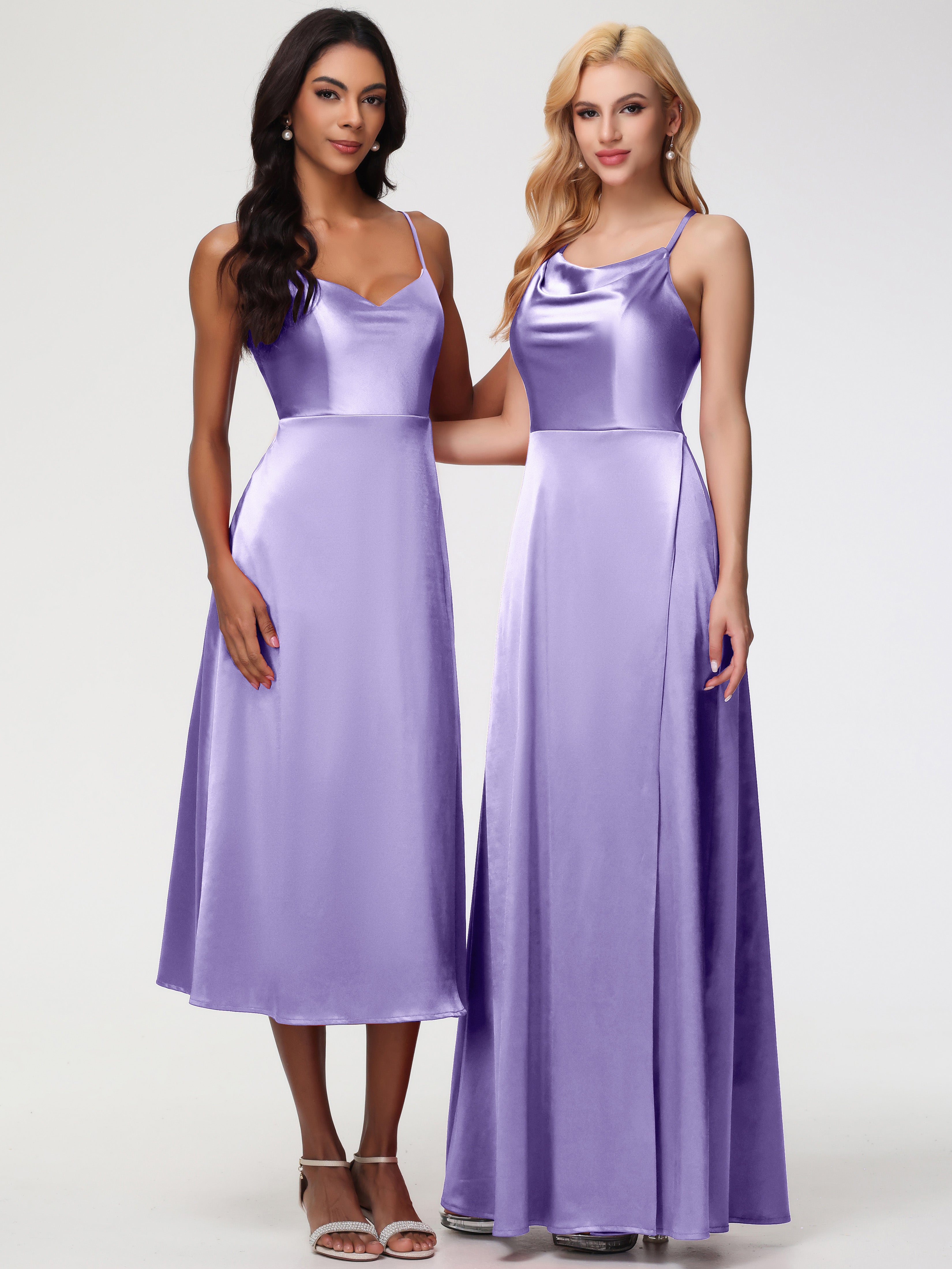 Robes De Demoiselle D'Honneur Tahiti Trapèze Col Bénitier Fendue Longueur Ras Du Sol Satin Extensible Robe De Demoiselle D'Honneur