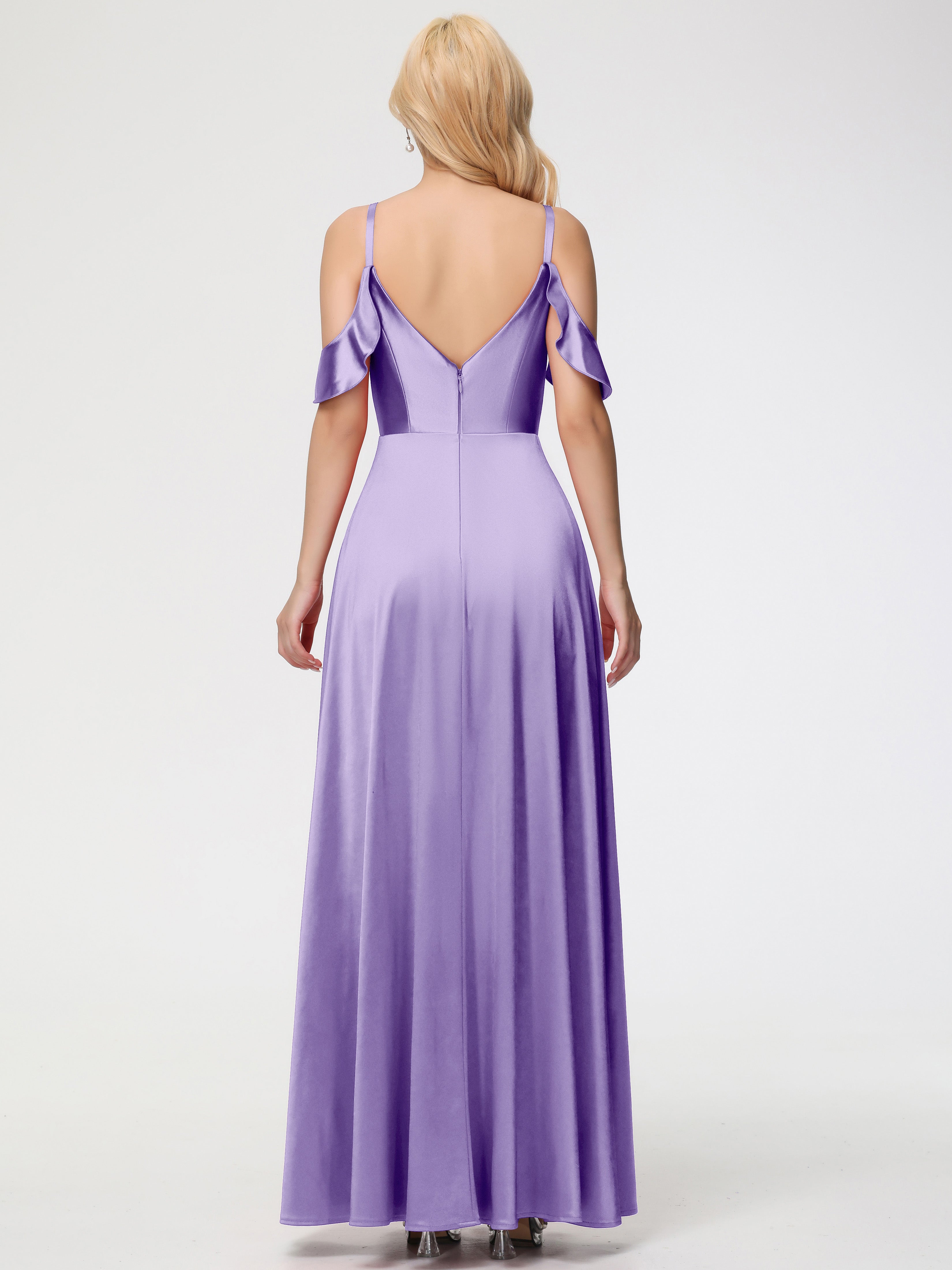 Robes De Demoiselle D'Honneur Tahiti épaule Dénudée à Volants Satin Extensible Robe De Demoiselle D'Honneur