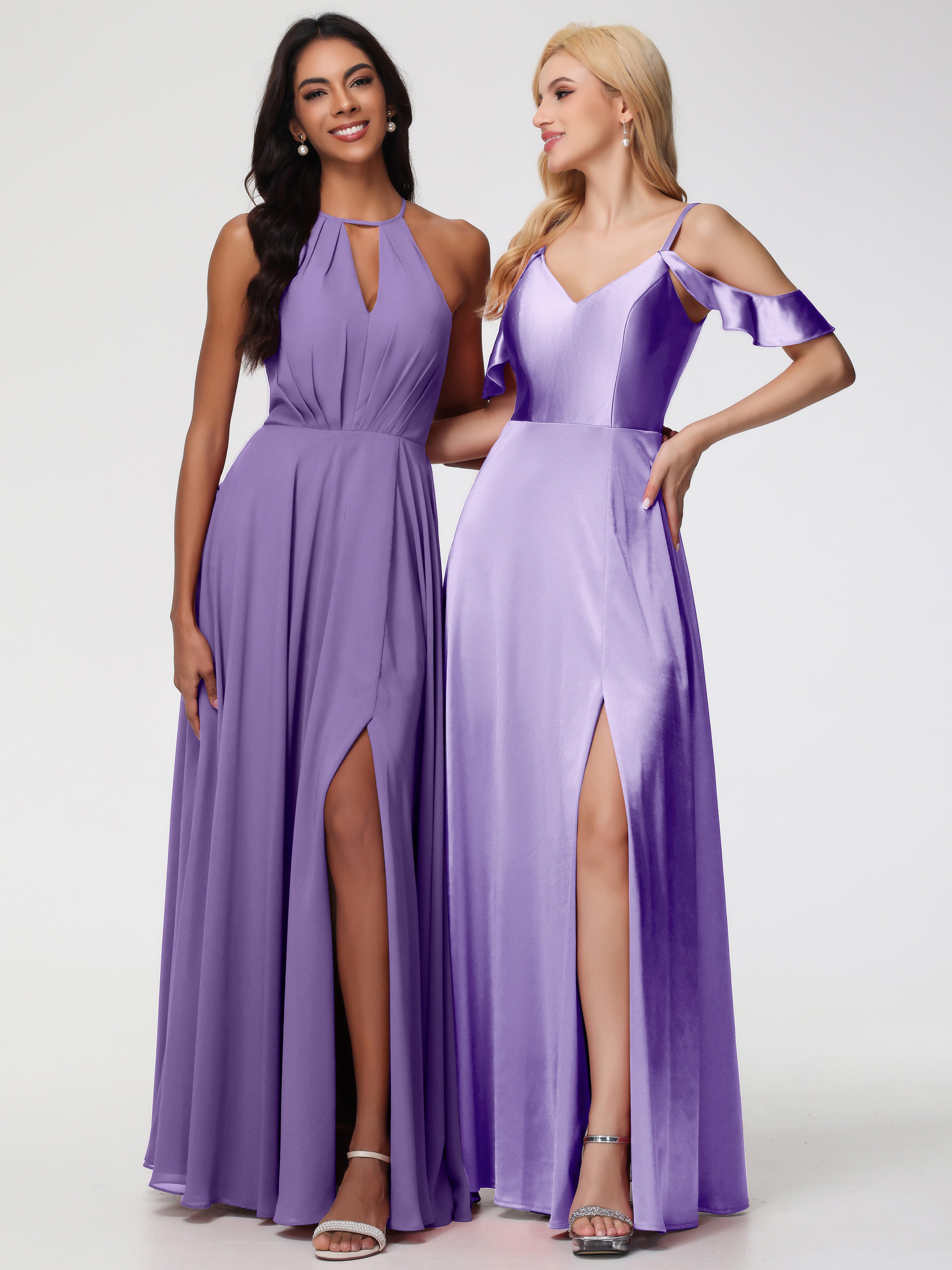 Robes De Demoiselle D'Honneur Tahiti épaule Dénudée à Volants Satin Extensible Robe De Demoiselle D'Honneur