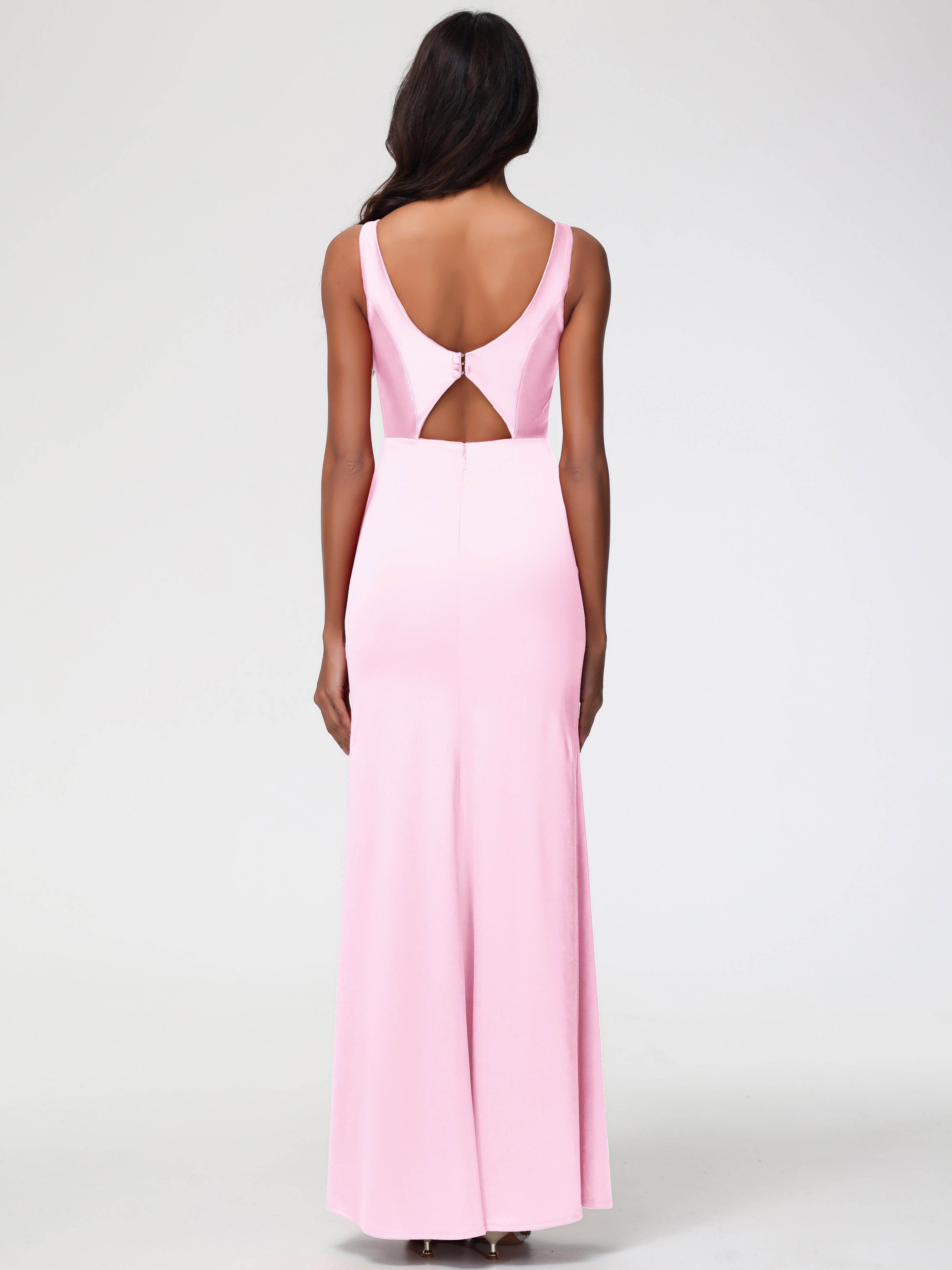Robe Demoiselle Dhonneur Rose Pale Col V Fourreau/Colonne Satin Extensible Fendue Robe De Demoiselle D'Honneur