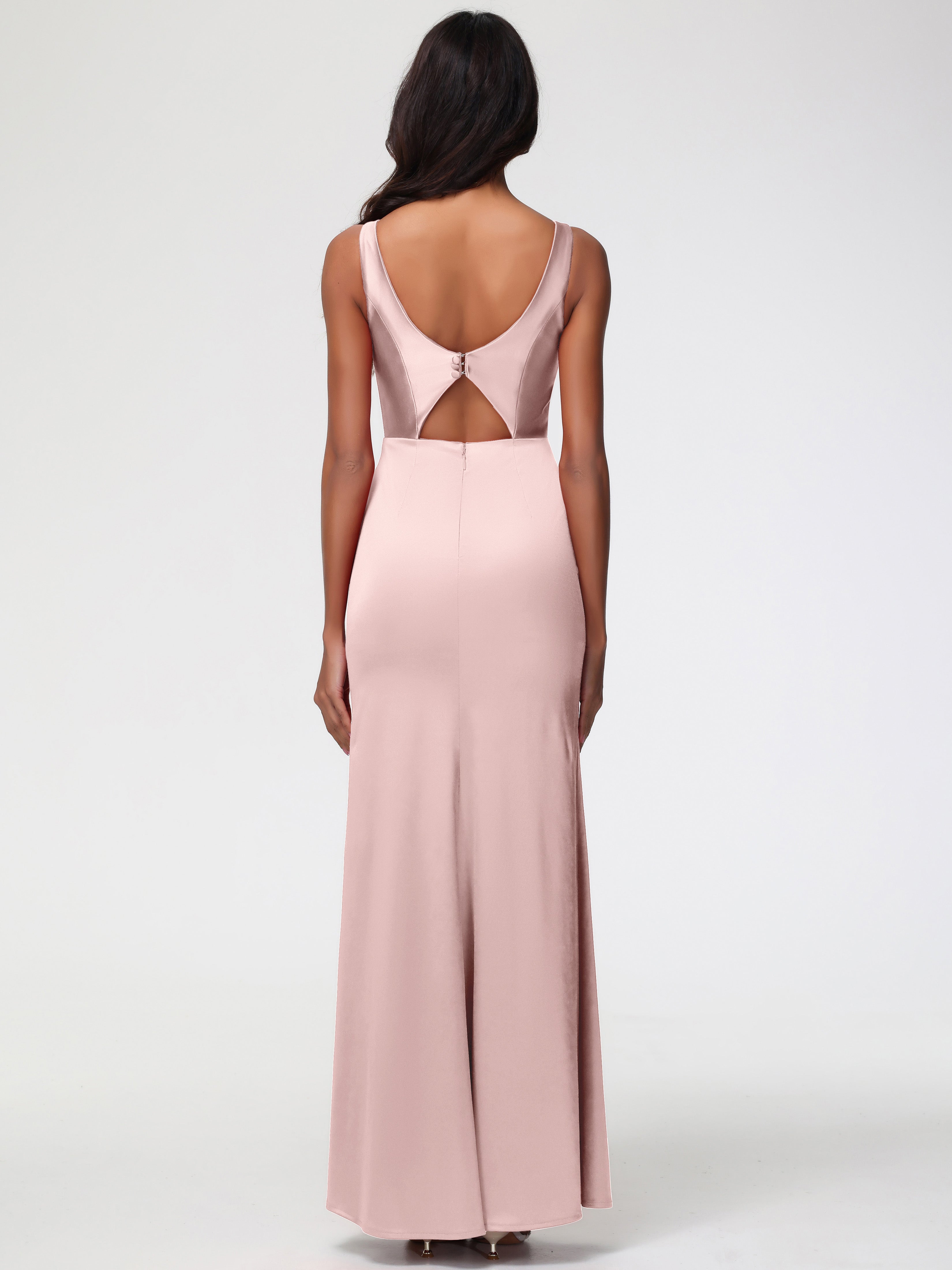 Robe Rose Poudré Mariage Demoiselle D Honneur Col V Fourreau/Colonne Satin Extensible Fendue Robe De Demoiselle D'Honneur