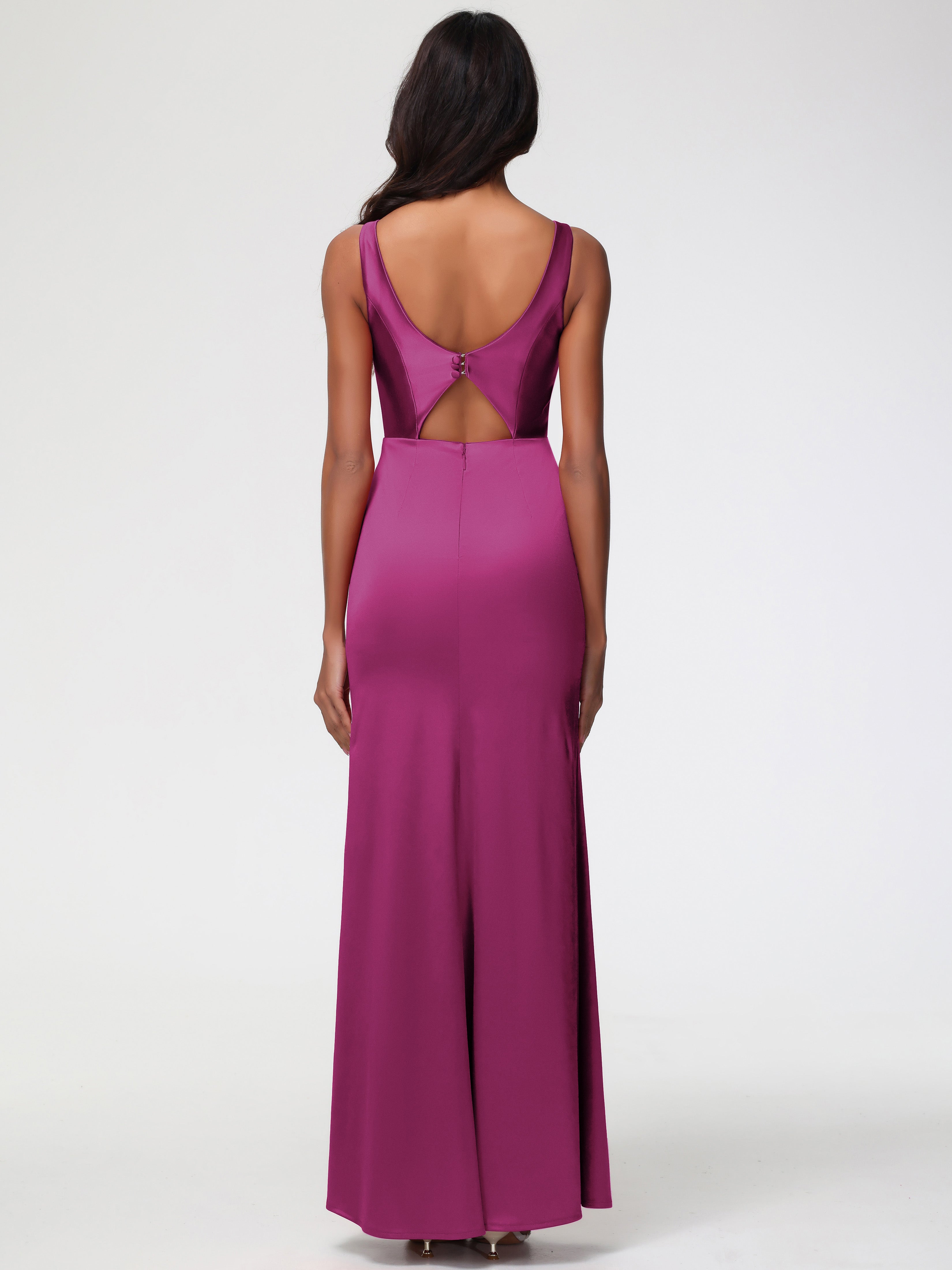 Robe De Demoiselle D Honneur Fuchsia Col V Fourreau/Colonne Satin Extensible Fendue Robe De Demoiselle D'Honneur