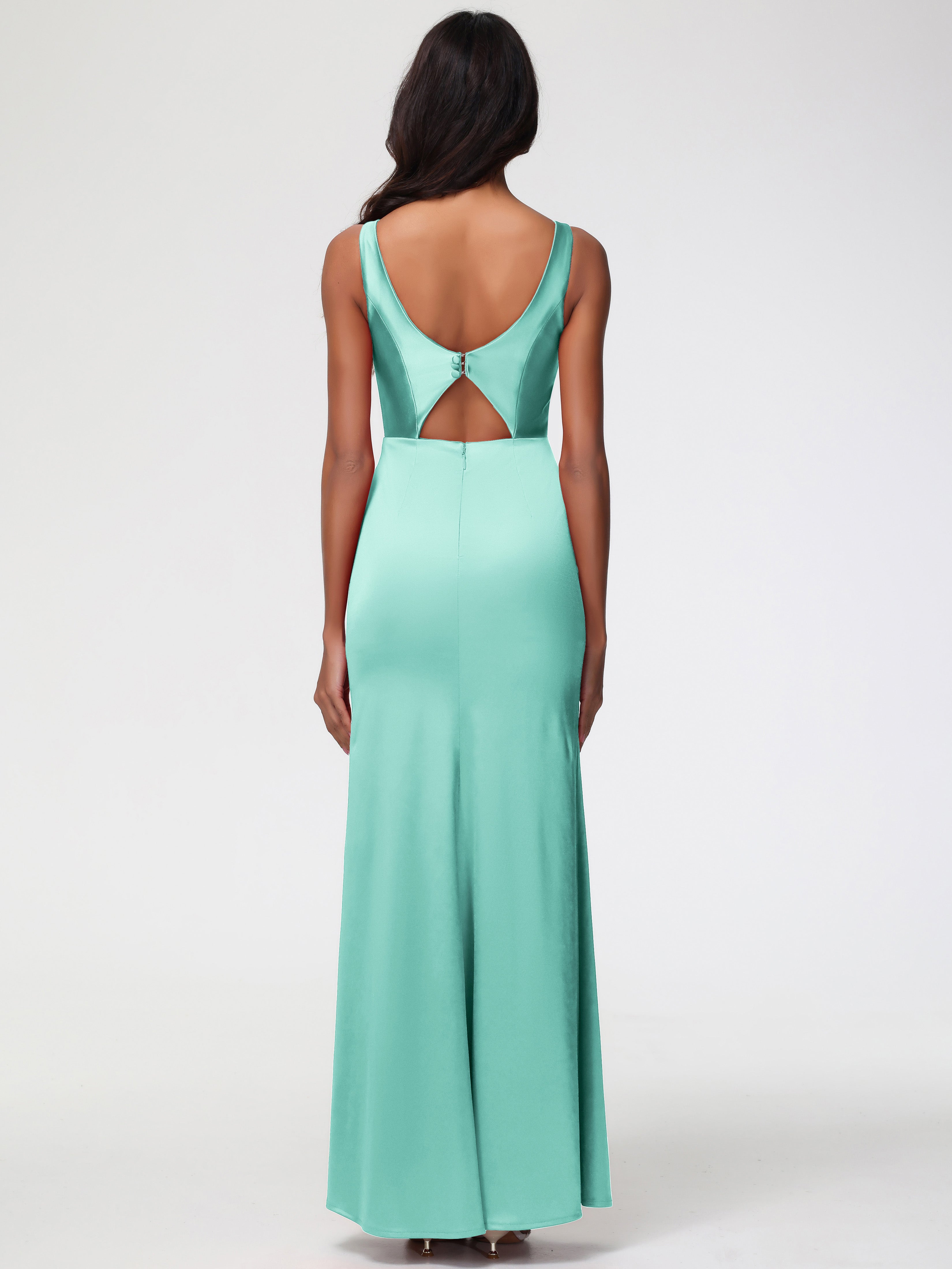 Robe Demoiselle D Honneur Vert Menthe Col V Fourreau/Colonne Satin Extensible Fendue Robe De Demoiselle D'Honneur