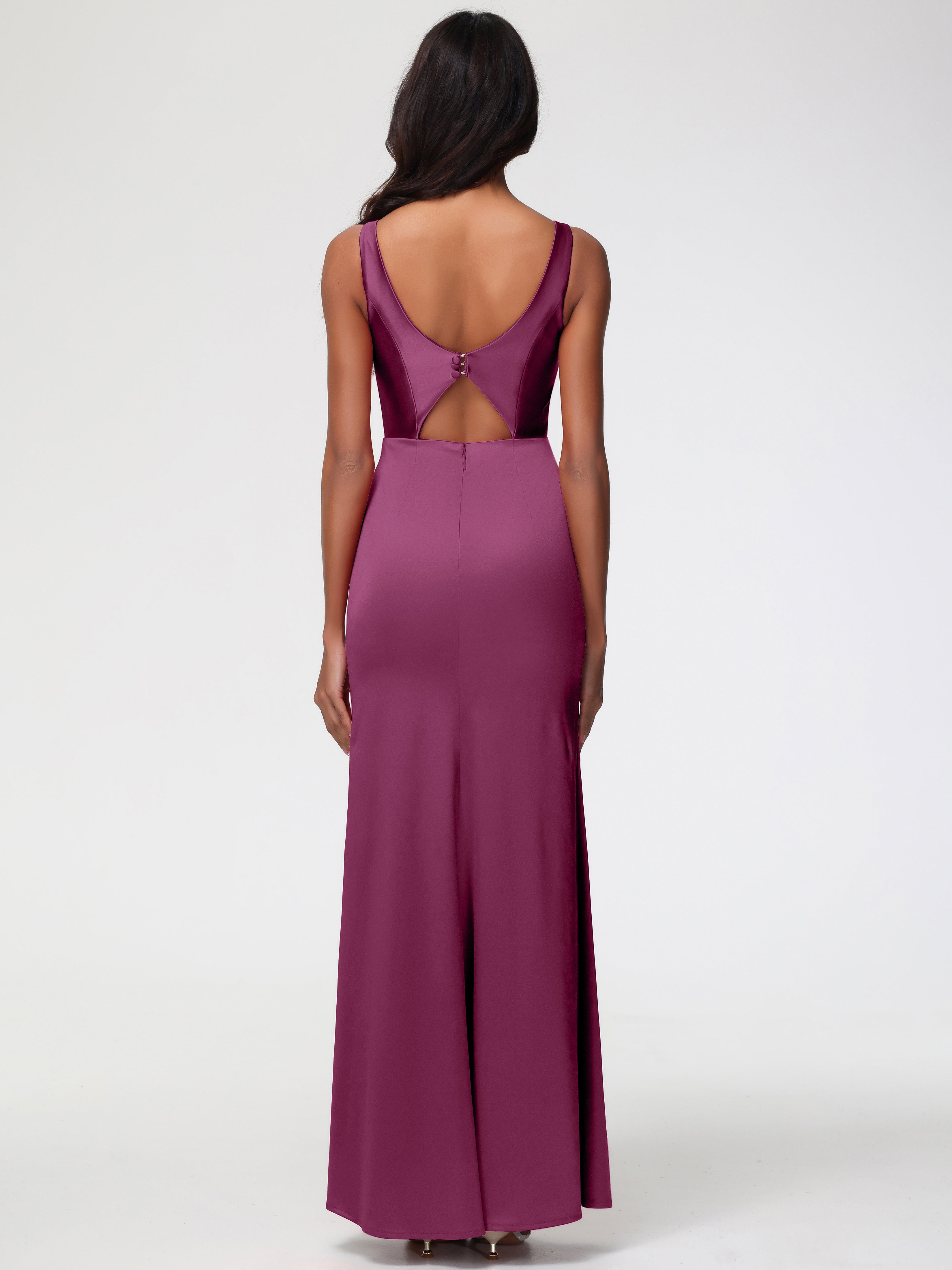 Robes De Demoiselle D'Honneur Mure Col V Fourreau/Colonne Satin Extensible Fendue Robe De Demoiselle D'Honneur