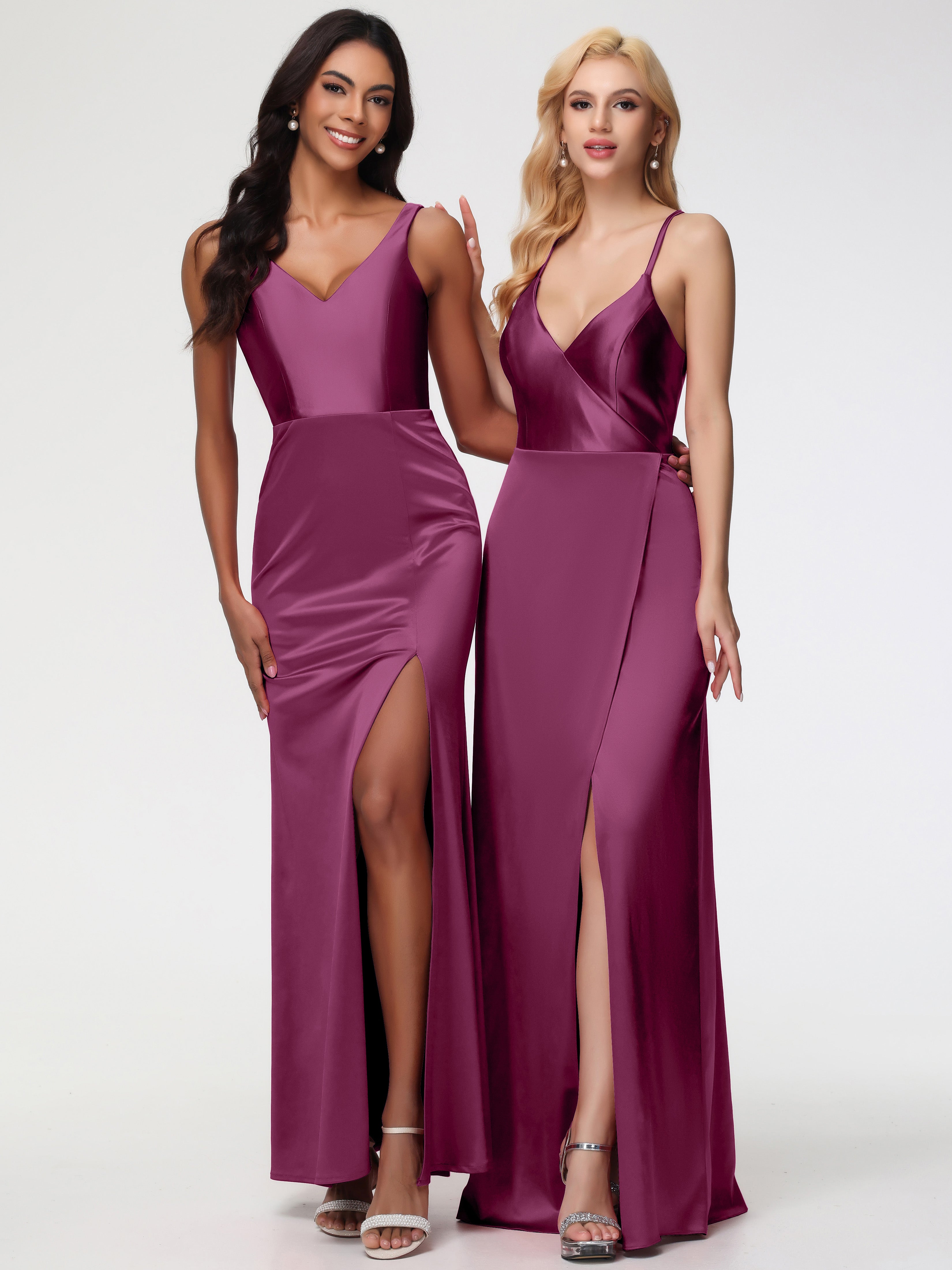 Robes De Demoiselle D'Honneur Mure Col V Fourreau/Colonne Satin Extensible Fendue Robe De Demoiselle D'Honneur