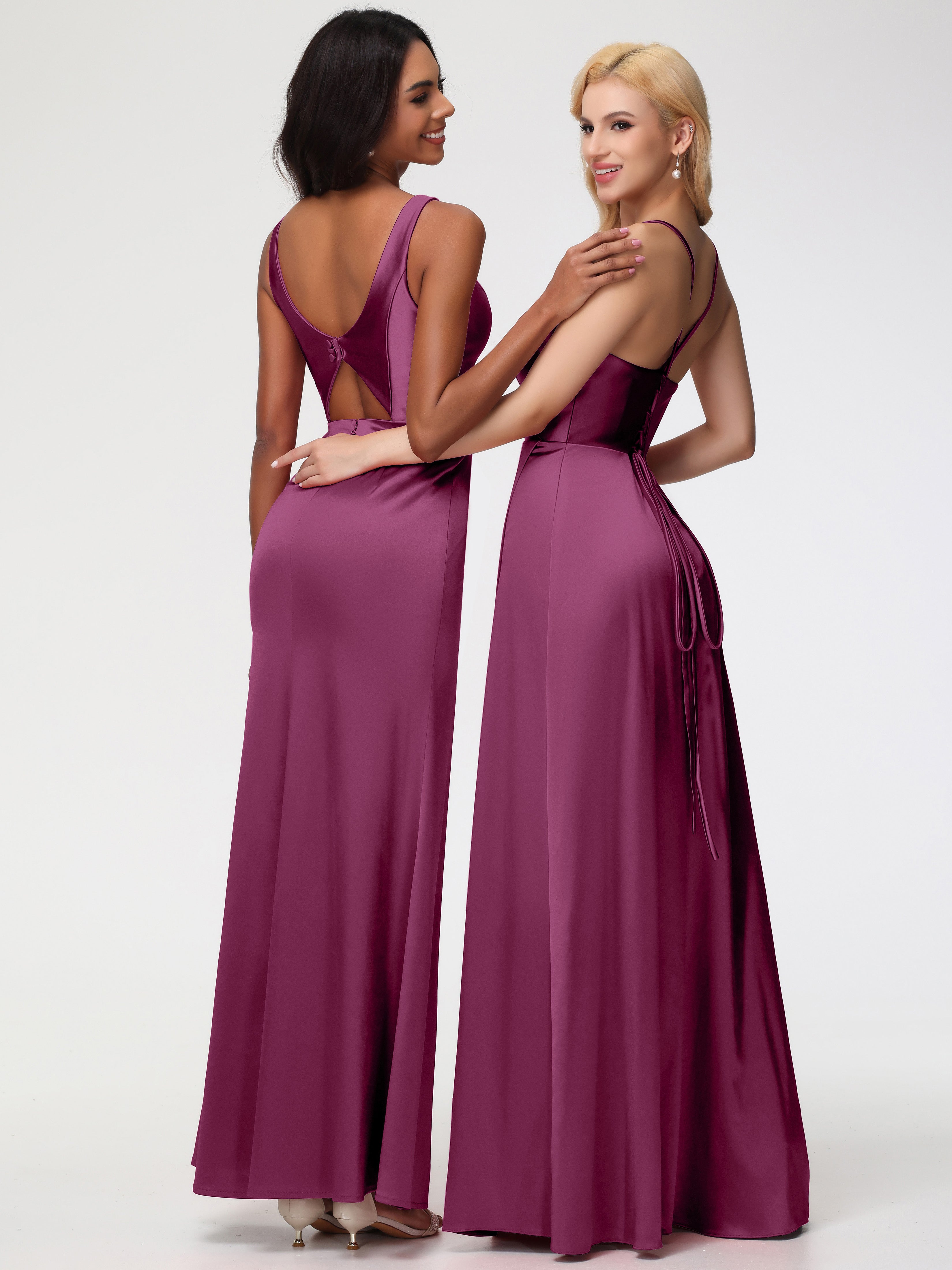 Robes De Demoiselle D'Honneur Mure Col V Fourreau/Colonne Satin Extensible Fendue Robe De Demoiselle D'Honneur