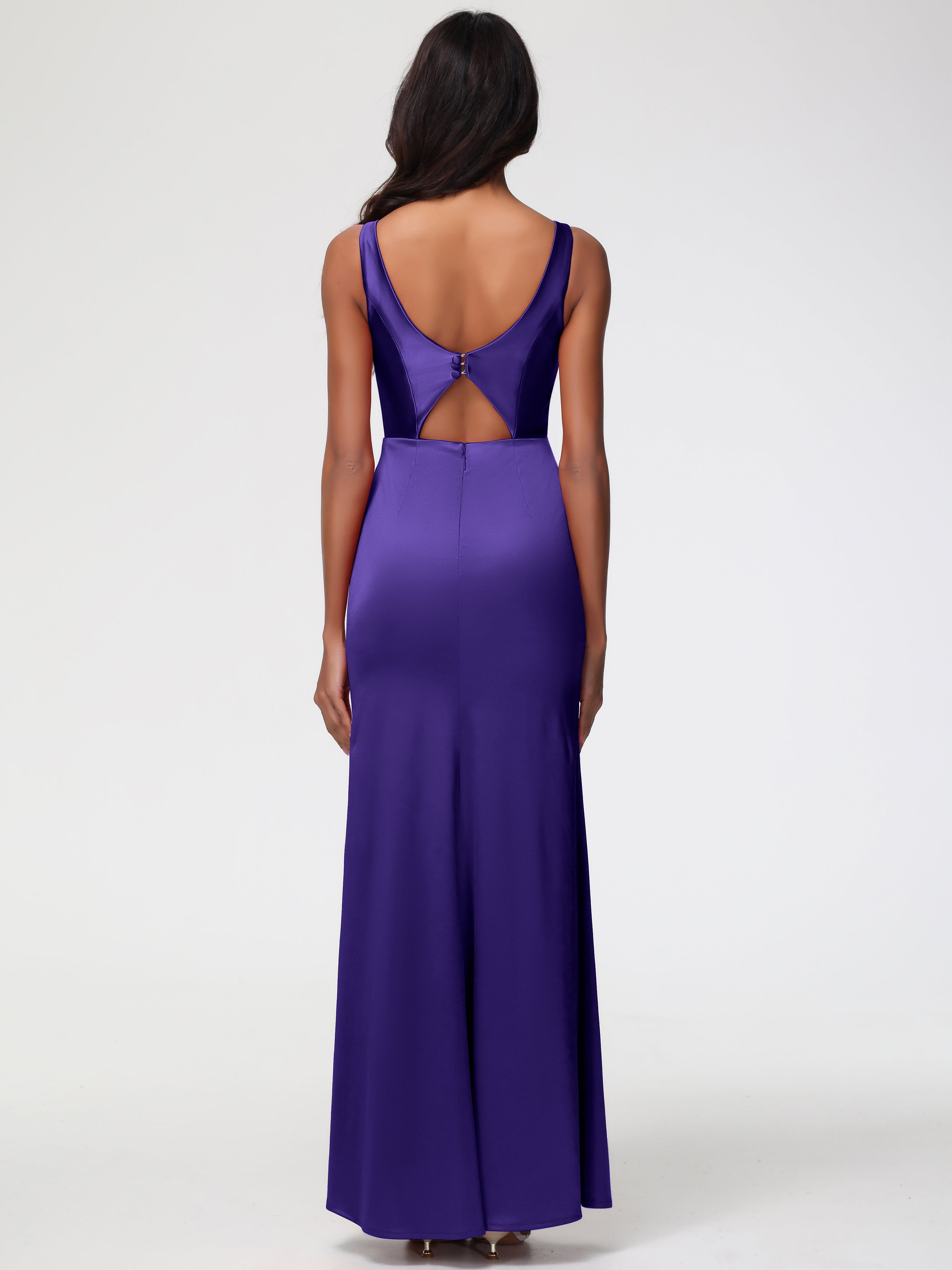 Robes De Demoiselle D'Honneur Régence Col V Fourreau/Colonne Satin Extensible Fendue Robe De Demoiselle D'Honneur