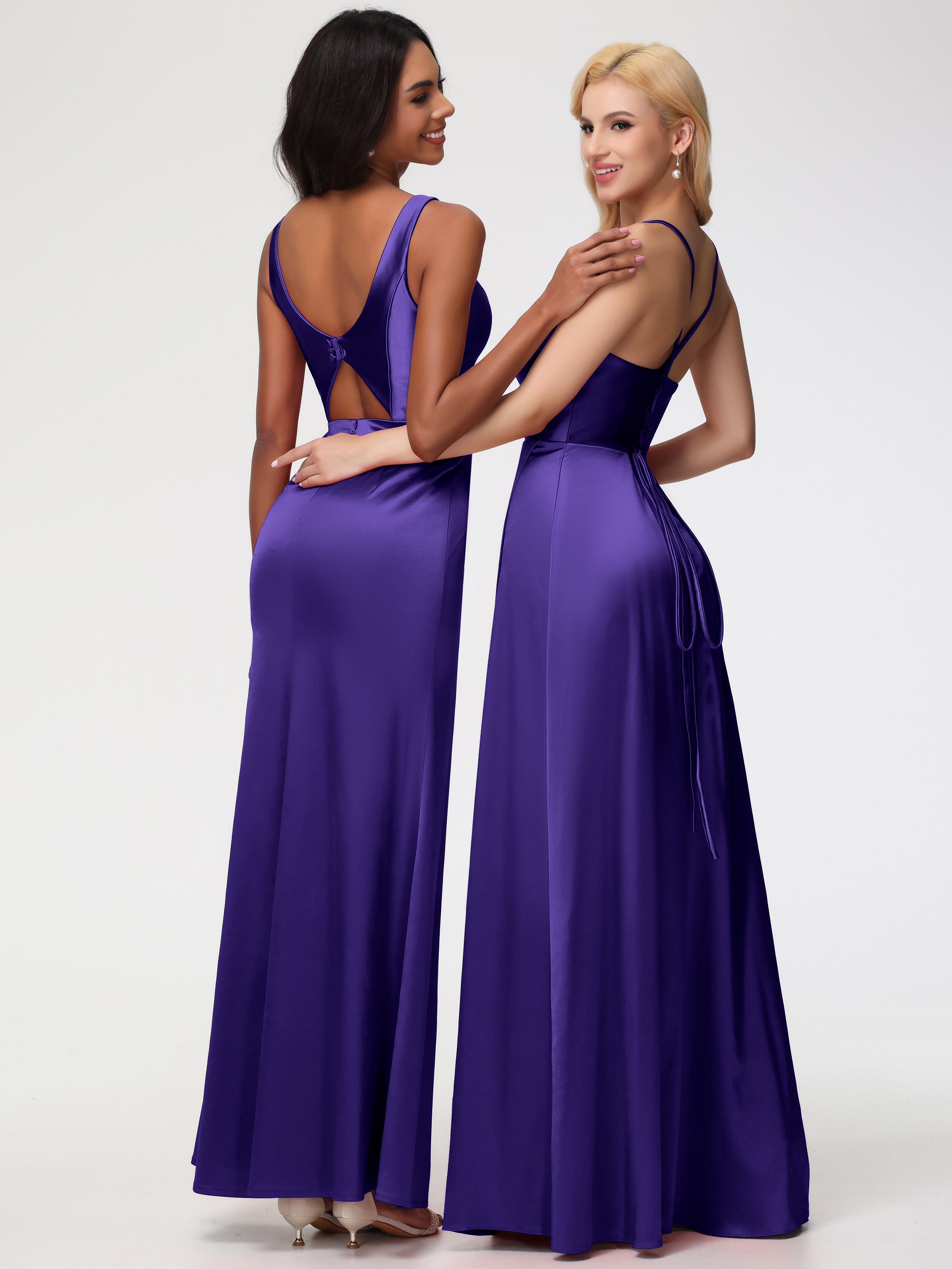 Robes De Demoiselle D'Honneur Régence Col V Fourreau/Colonne Satin Extensible Fendue Robe De Demoiselle D'Honneur