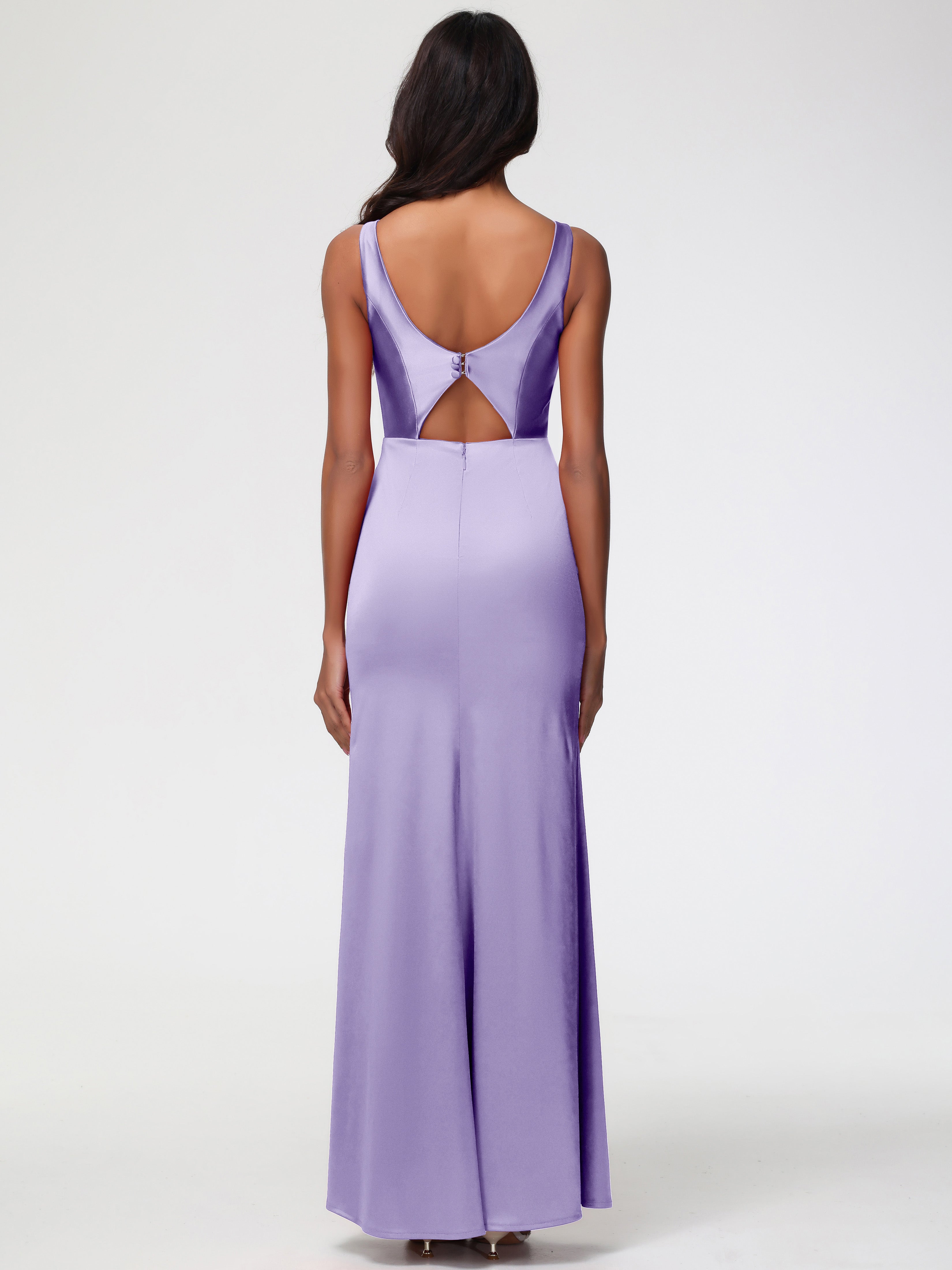 Robes De Demoiselle D'Honneur Tahiti Col V Fourreau/Colonne Satin Extensible Fendue Robe De Demoiselle D'Honneur