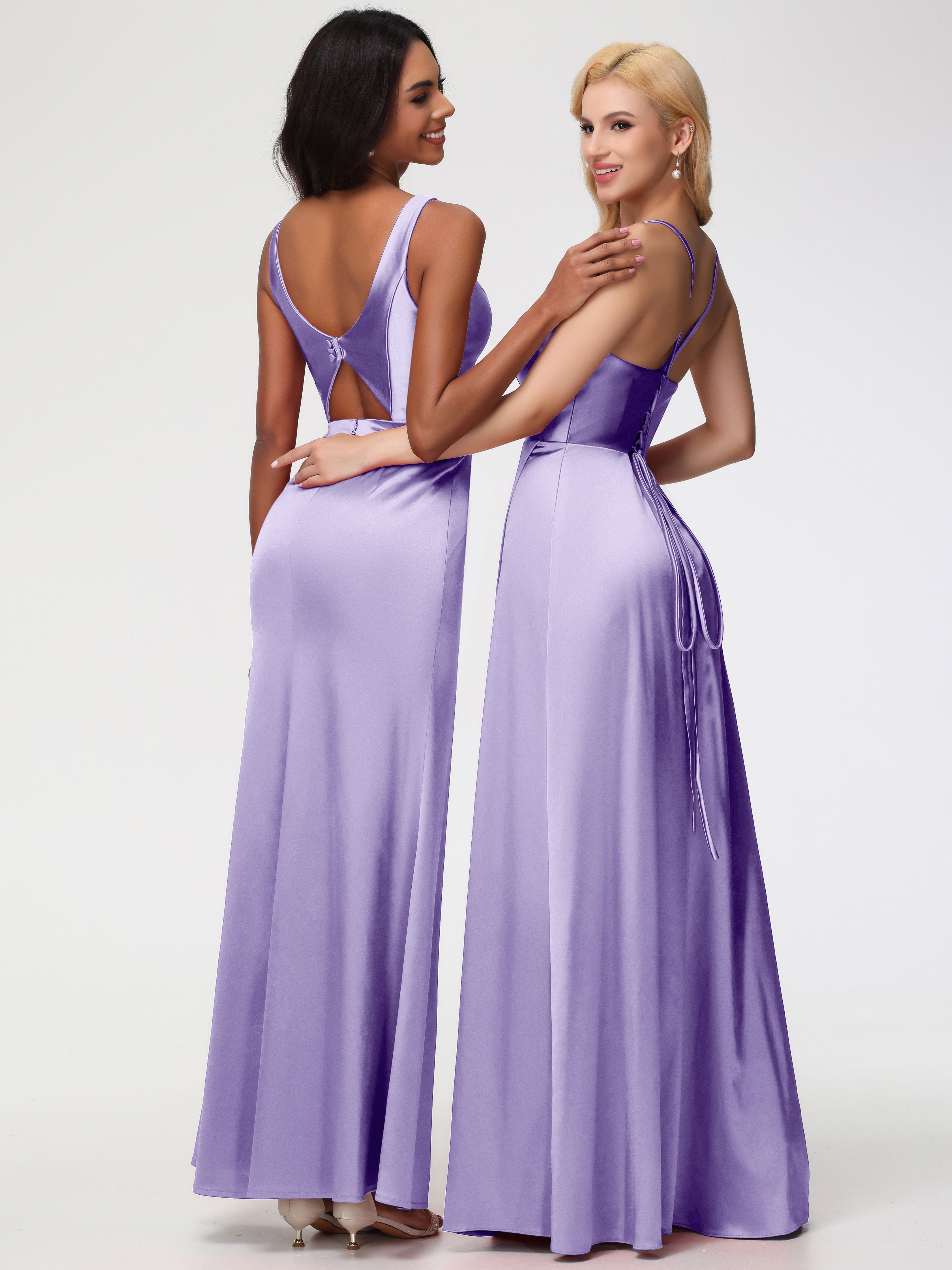 Robes De Demoiselle D'Honneur Tahiti Col V Fourreau/Colonne Satin Extensible Fendue Robe De Demoiselle D'Honneur