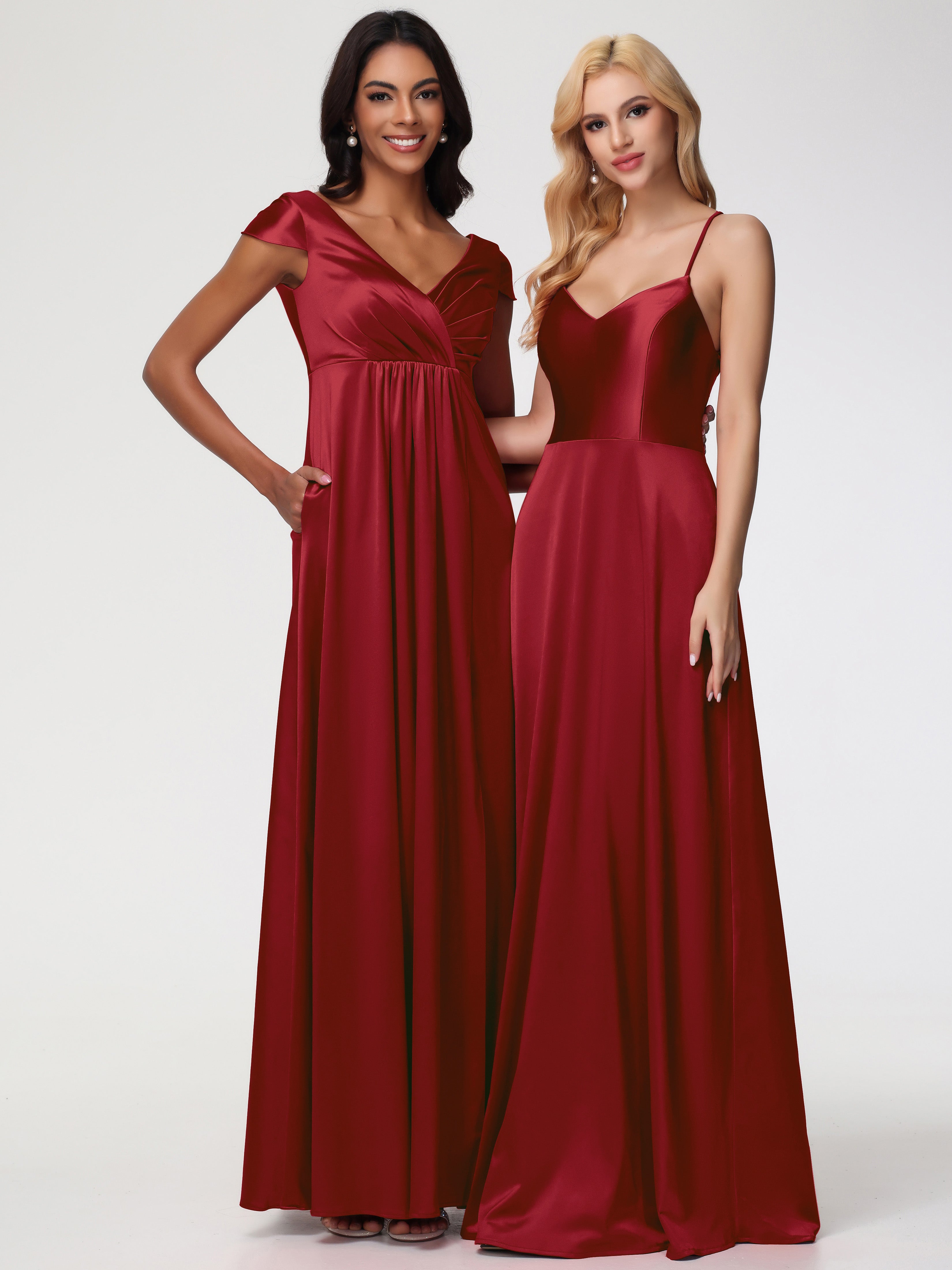Robes Demoiselle D Honneur Bordeaux Col V Satin Extensible Robe Demoiselle D Honneur Manche Courte