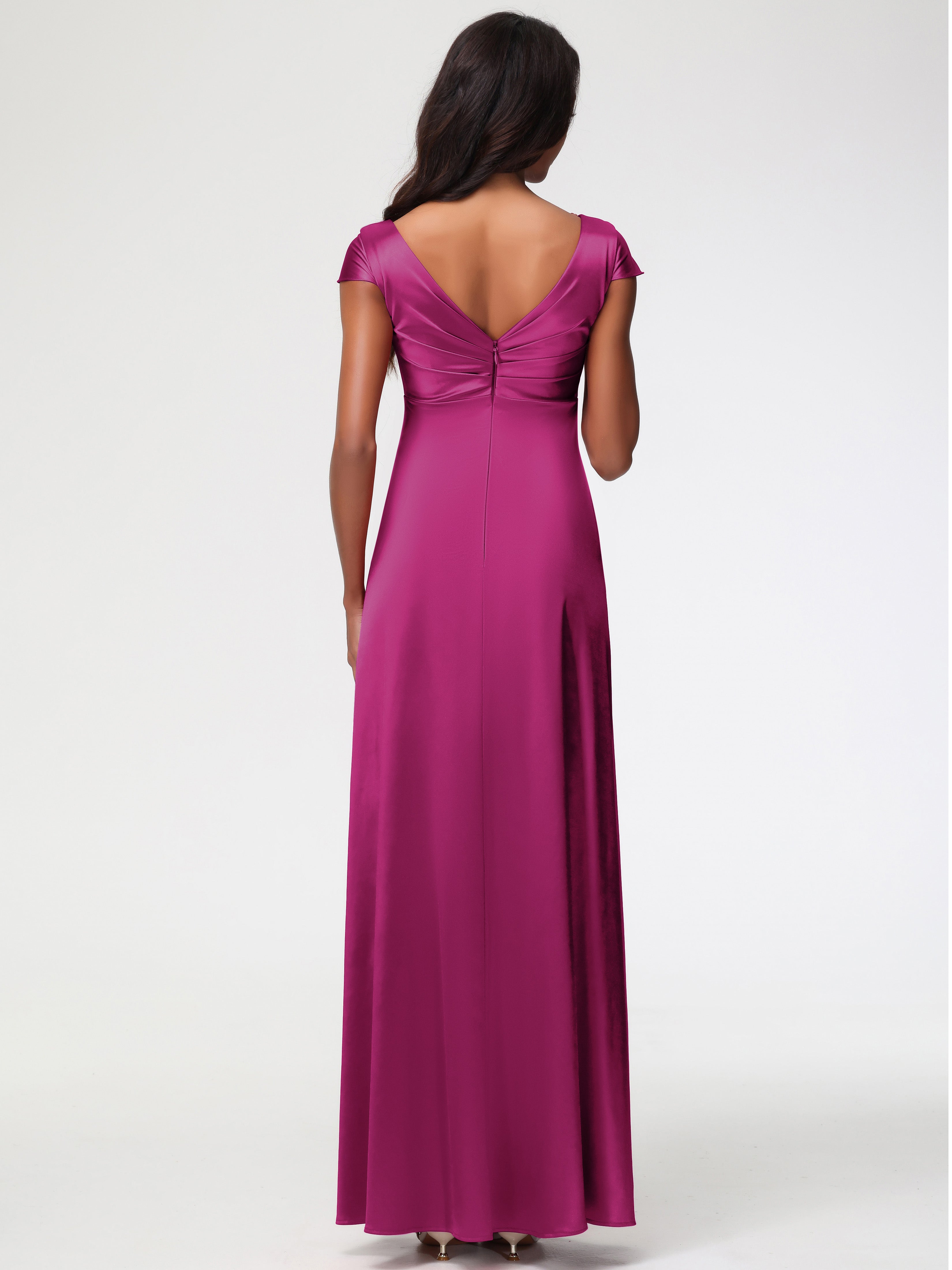 Robe Demoiselle D Honneur Fuchsia Col V Satin Extensible Robe Demoiselle D Honneur Manche Courte