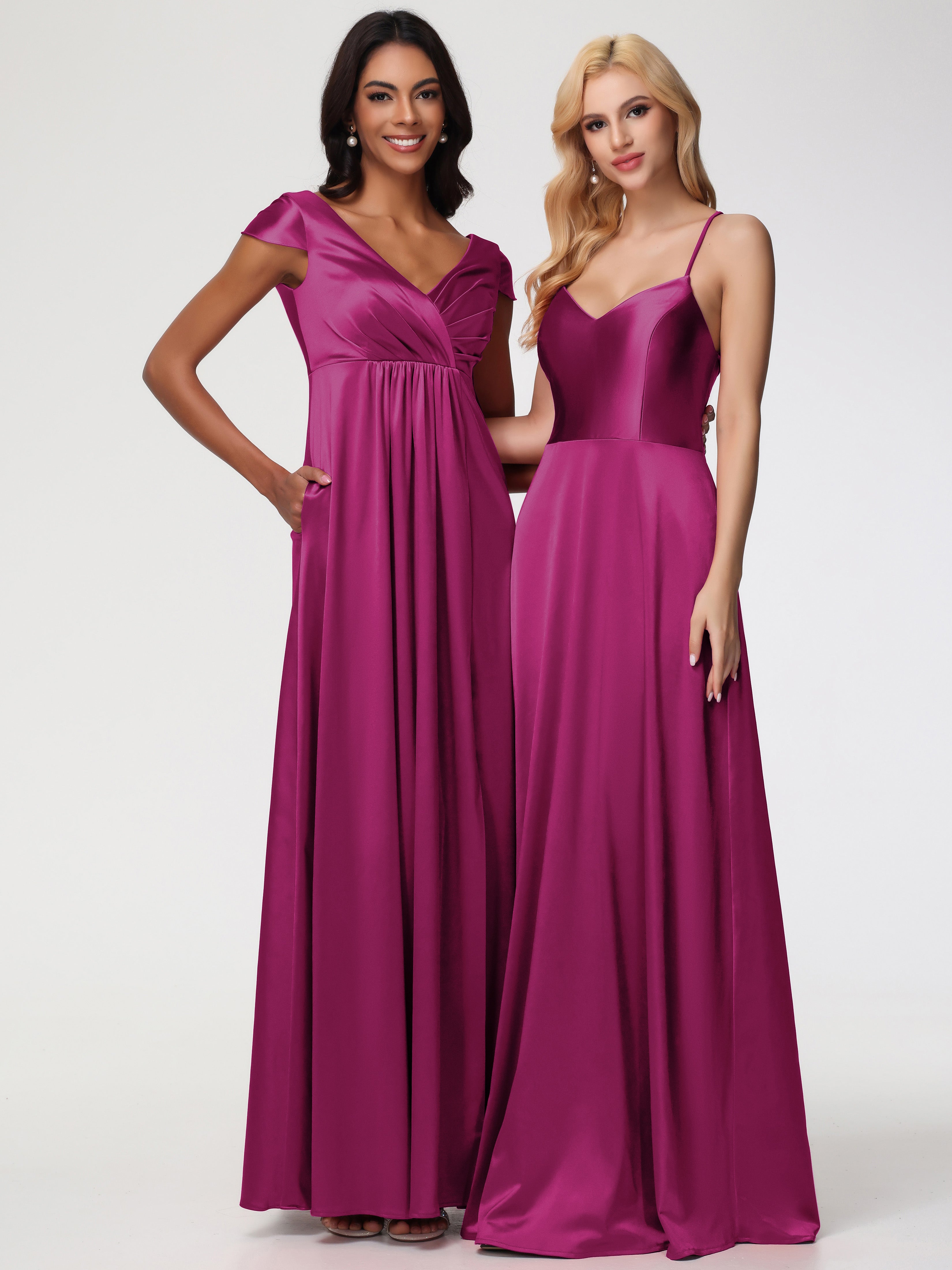 Robe Demoiselle D Honneur Fuchsia Col V Satin Extensible Robe Demoiselle D Honneur Manche Courte