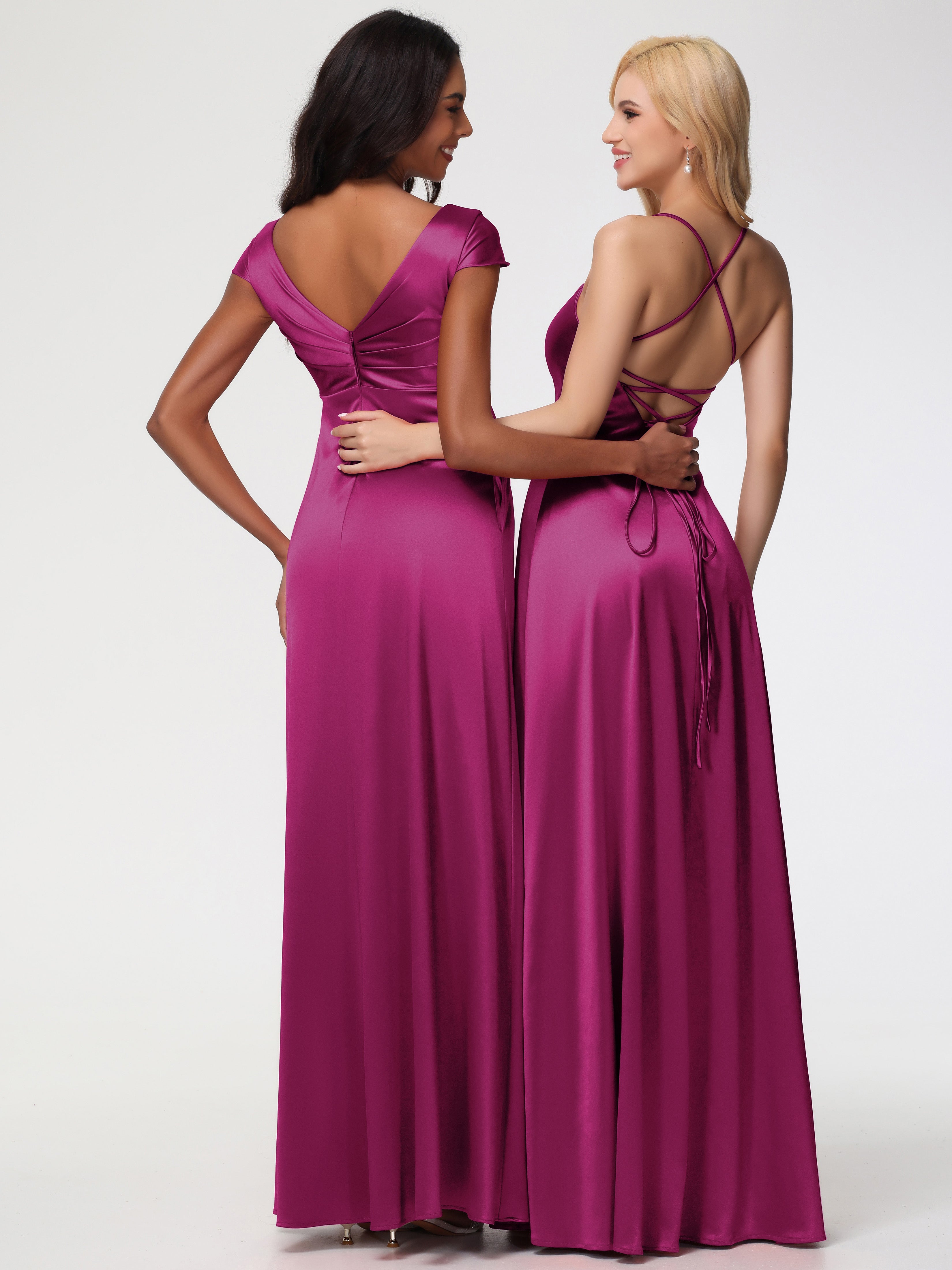 Robe Demoiselle D Honneur Fuchsia Col V Satin Extensible Robe Demoiselle D Honneur Manche Courte