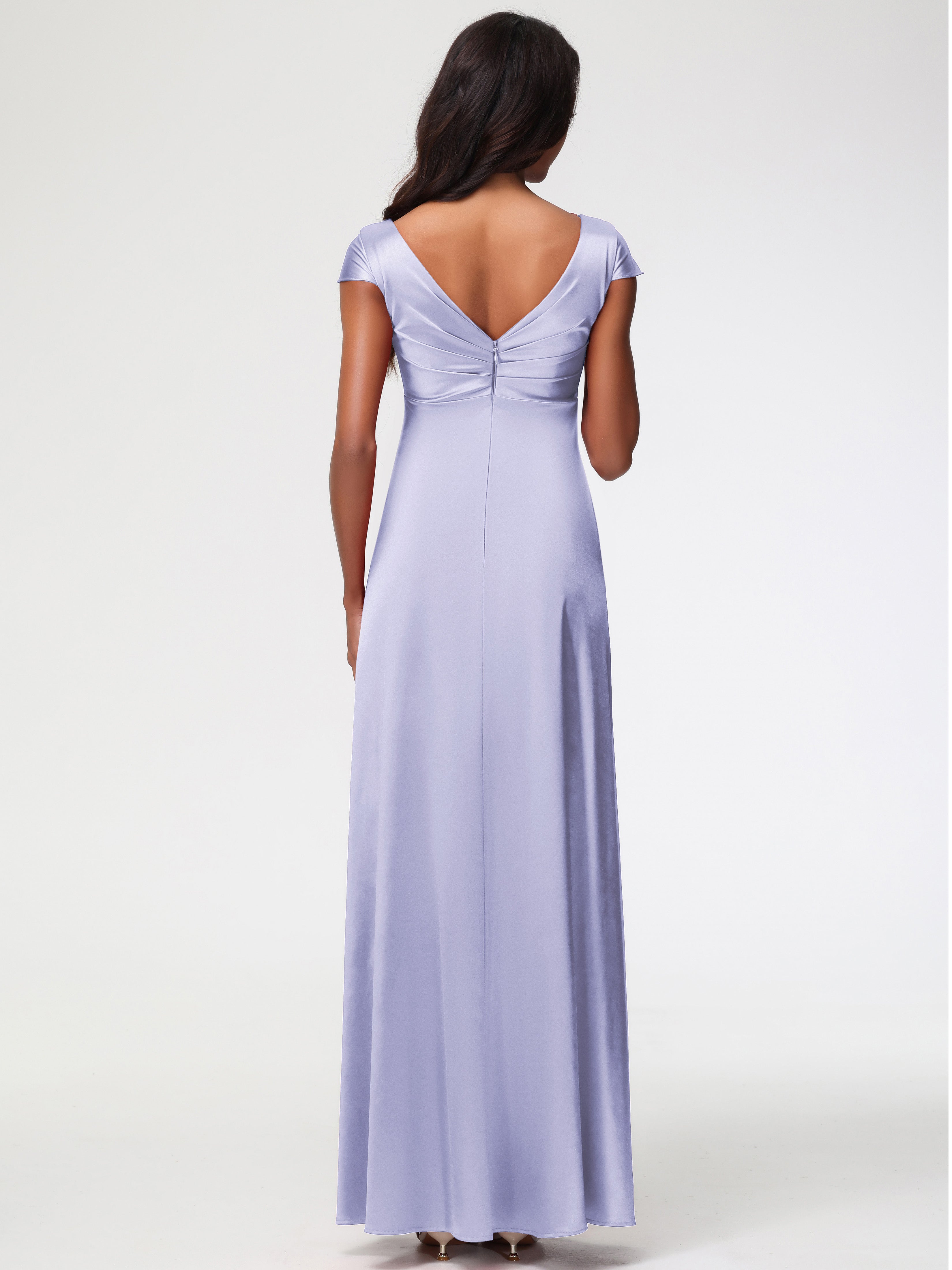 Robe Demoiselle D Honneur Lavande Col V Satin Extensible Robe Demoiselle D Honneur Manche Courte